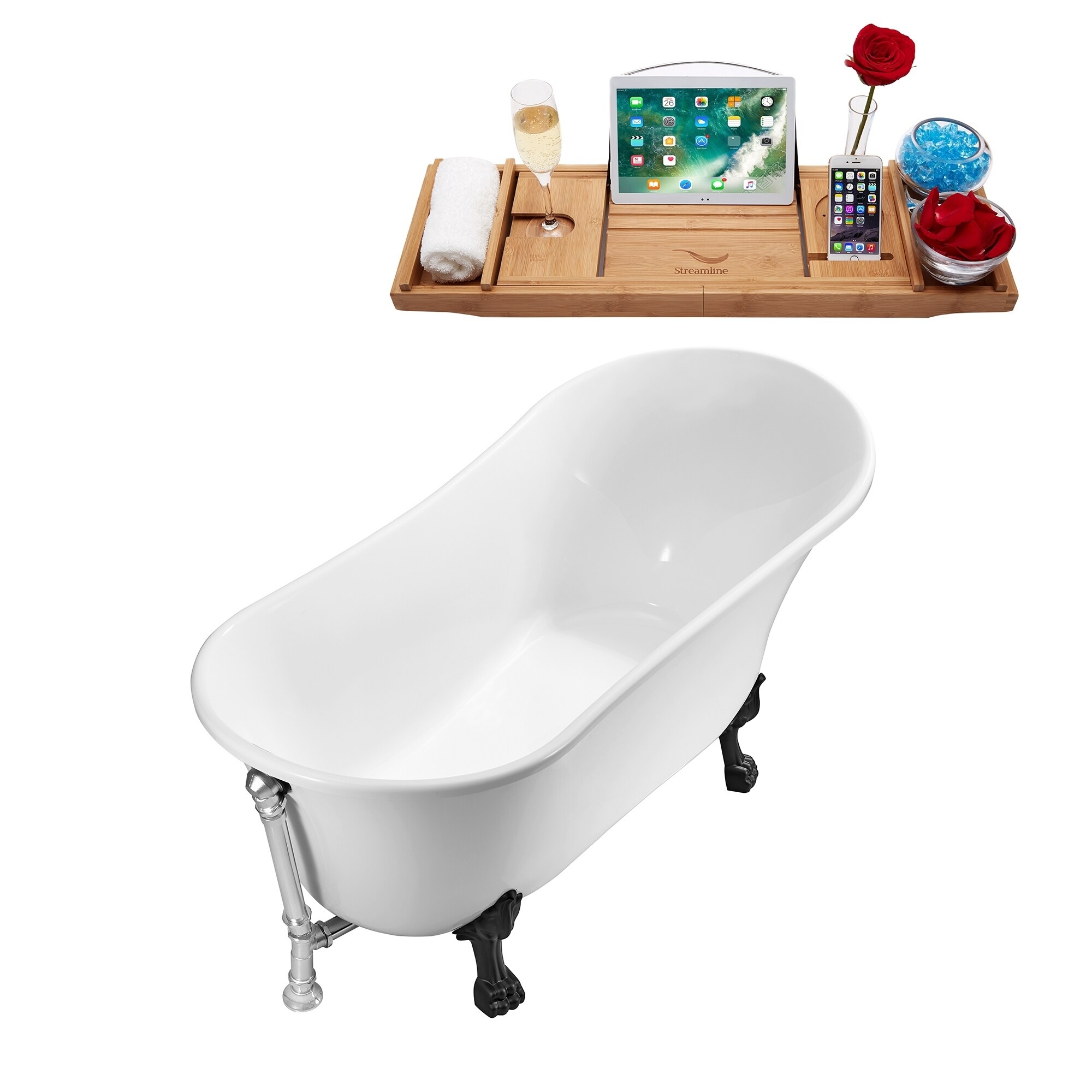 67 Streamline N340bl Ch Soaking Clawfoot Tub And Tray With External Drain