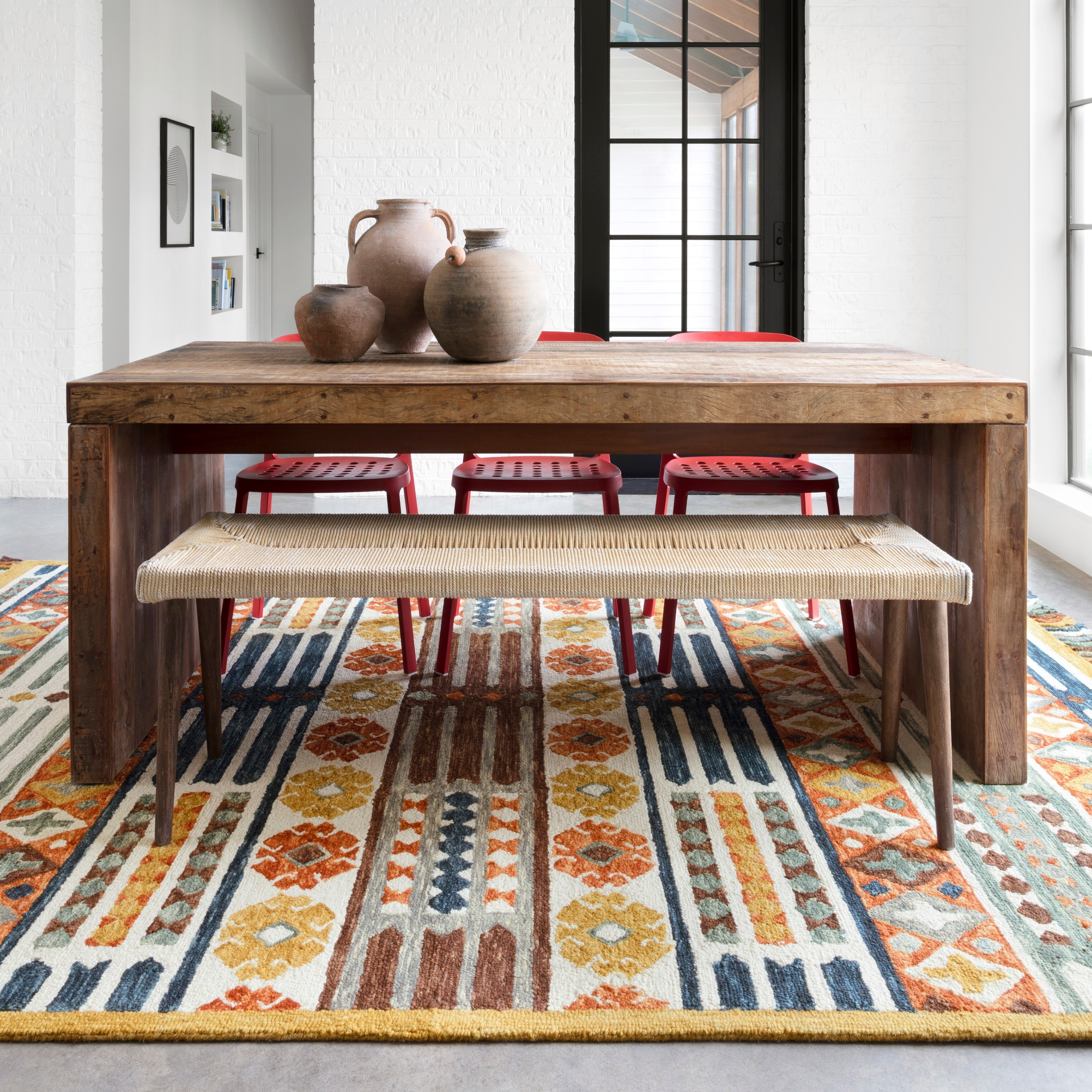 Hand Hooked Rust Blue Boho Wool Area Rug With Fringe 7 9 X Hand Hooked Rust Blue Boho Wool Area Rug With Fringe 7 9 X