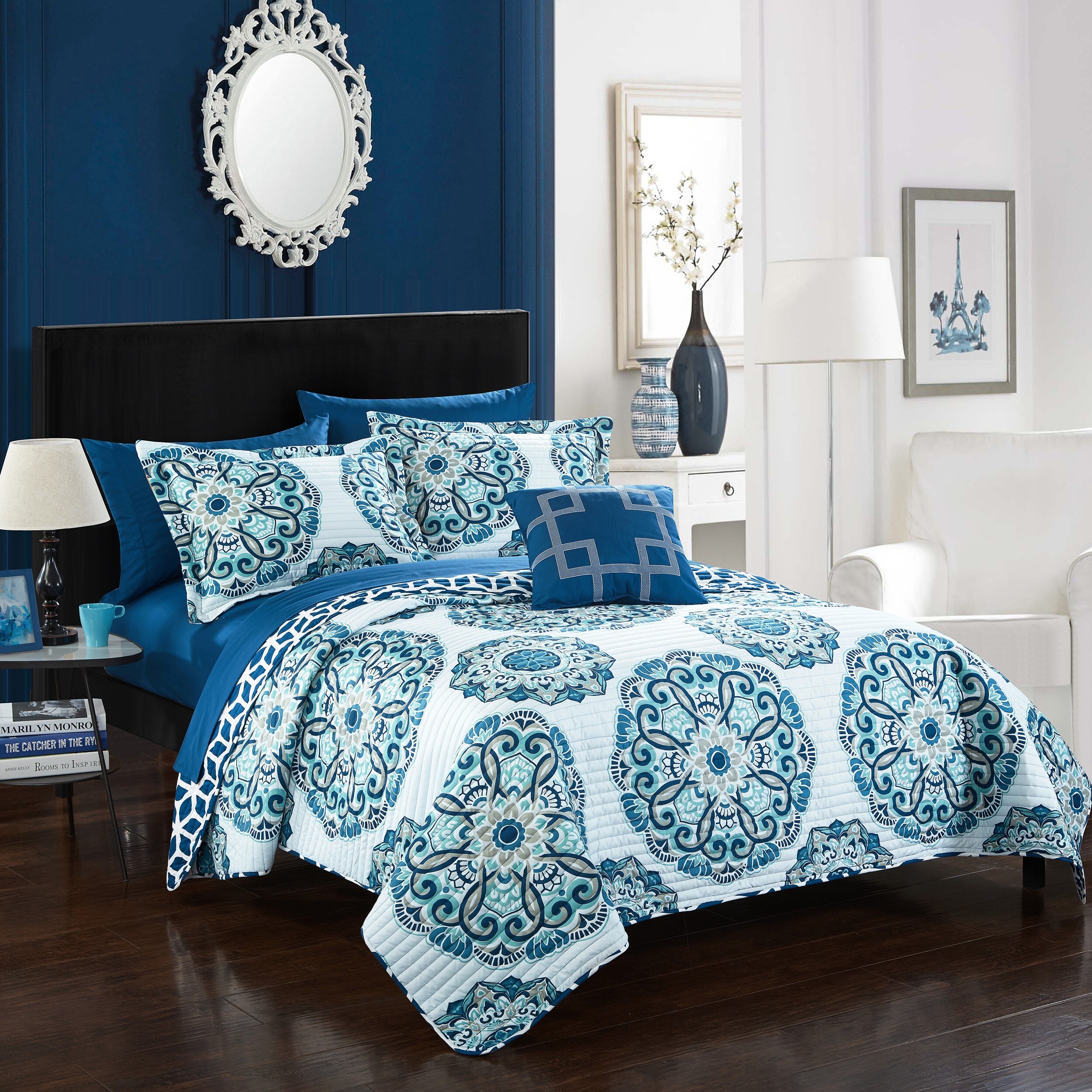 Shop Chic Home 80-Piece Miranda Blue Quilt Set - On Sale - Free ...