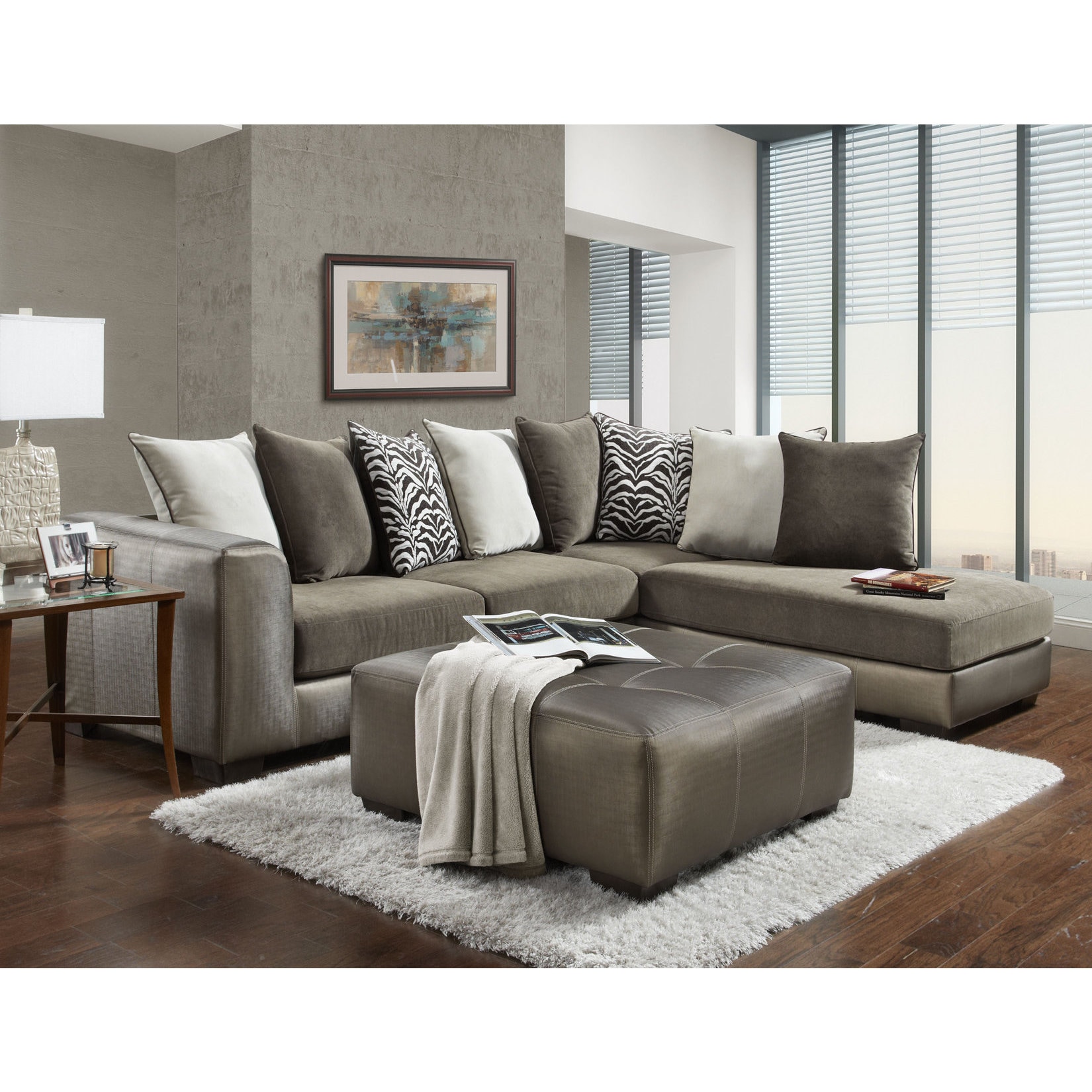 Shop Shimmer Magnetite Microfiber Champagne Sectional Sofa And