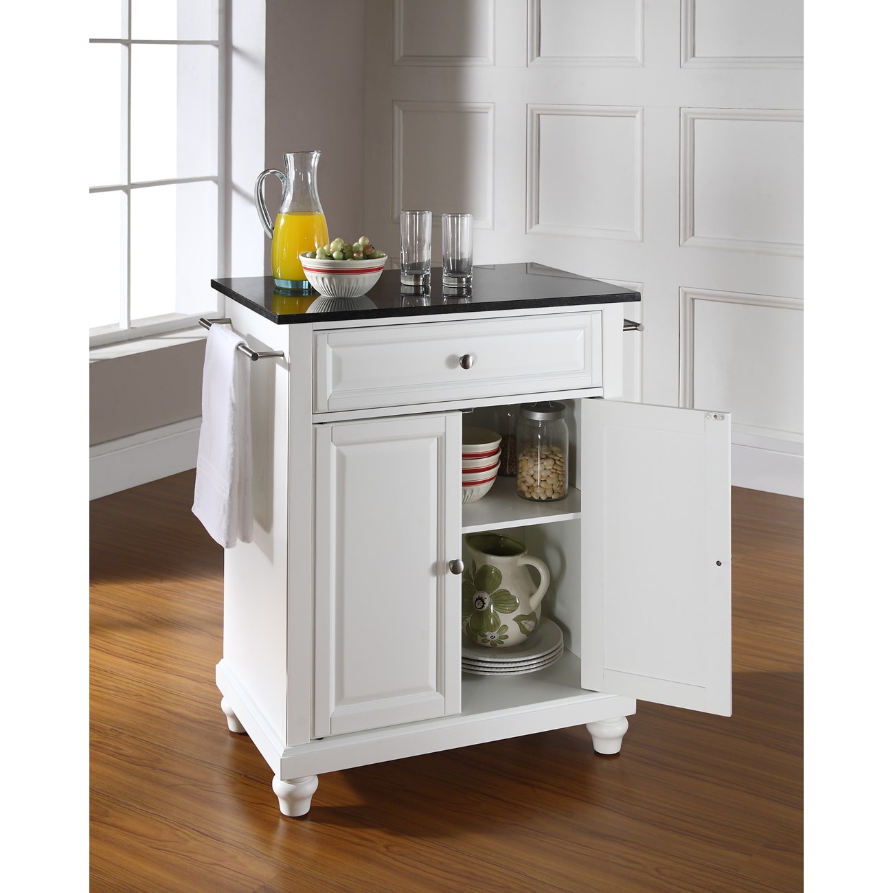 Cambridge Solid Black Granite Top Portable Kitchen Island In Cambridge Solid Black Granite Top Portable Kitchen Island In White Finish