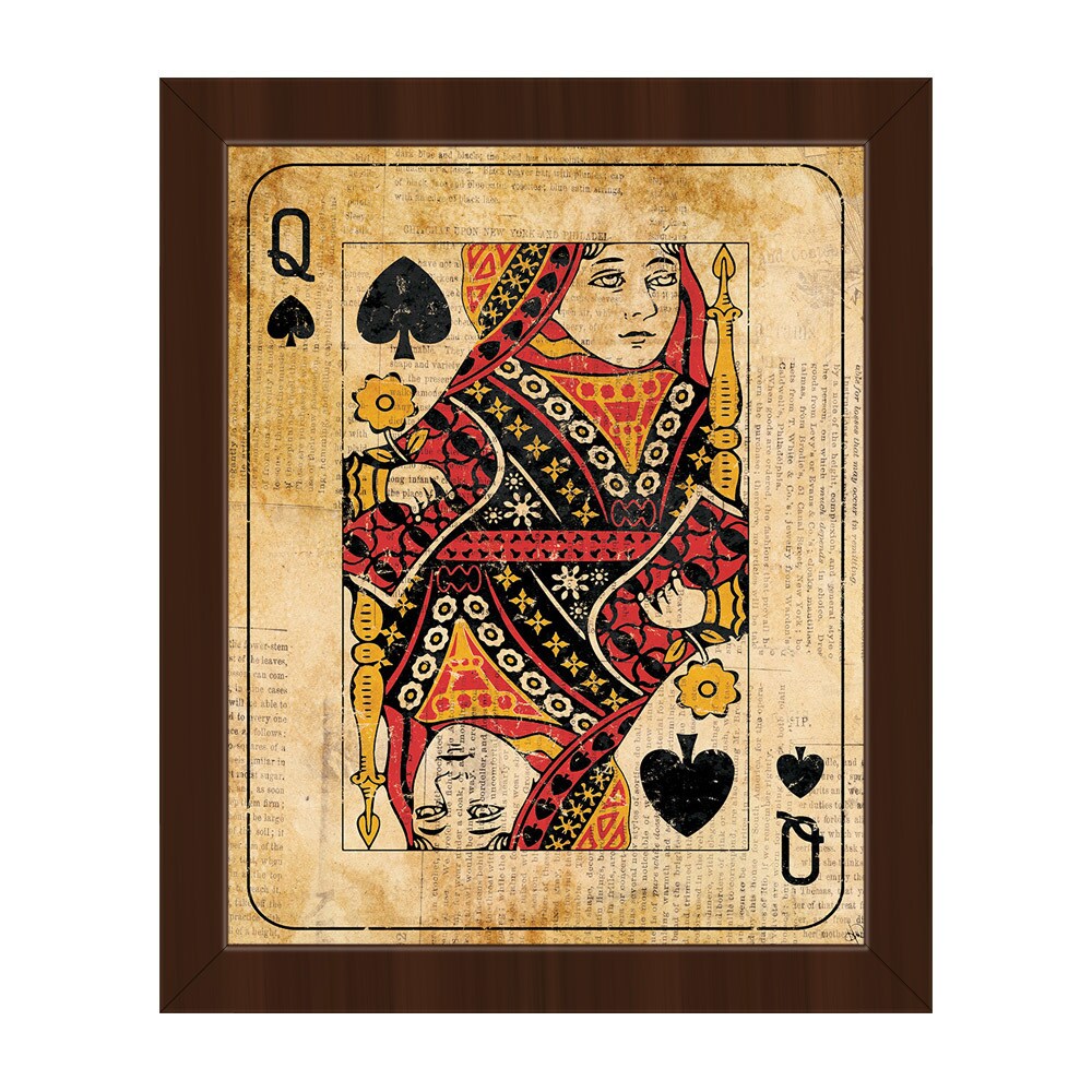 Shop Vintage Queen Playing Card Framed Canvas Wall Art On Sale