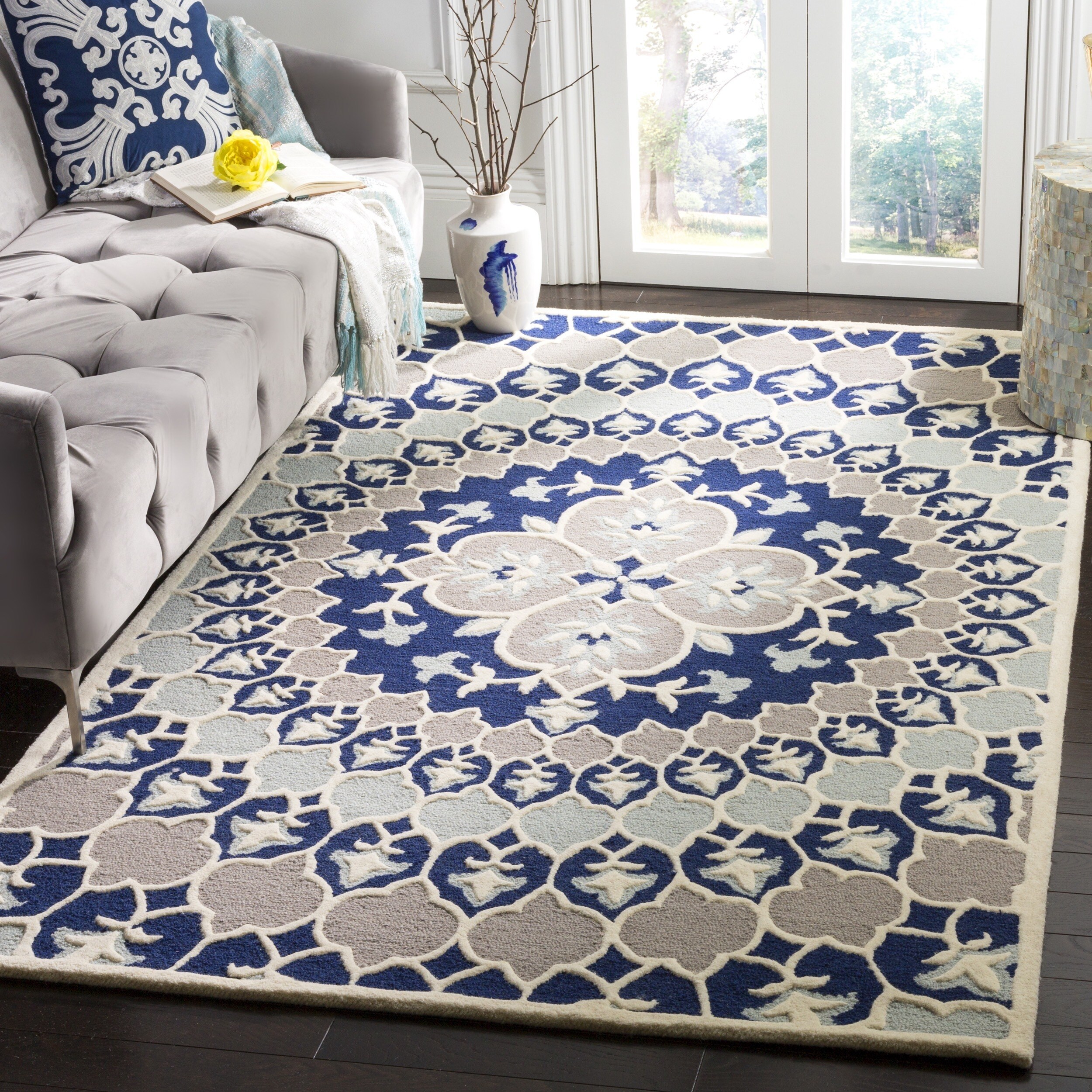 Safavieh Bellagio Contemporary Geometric Hand Tufted Wool Navy Blue Ivory Area Rug 3 X 5 Safavieh Bellagio Contemporary Geometric Hand Tufted Wool Navy Blue Ivory Area Rug 3 X 5