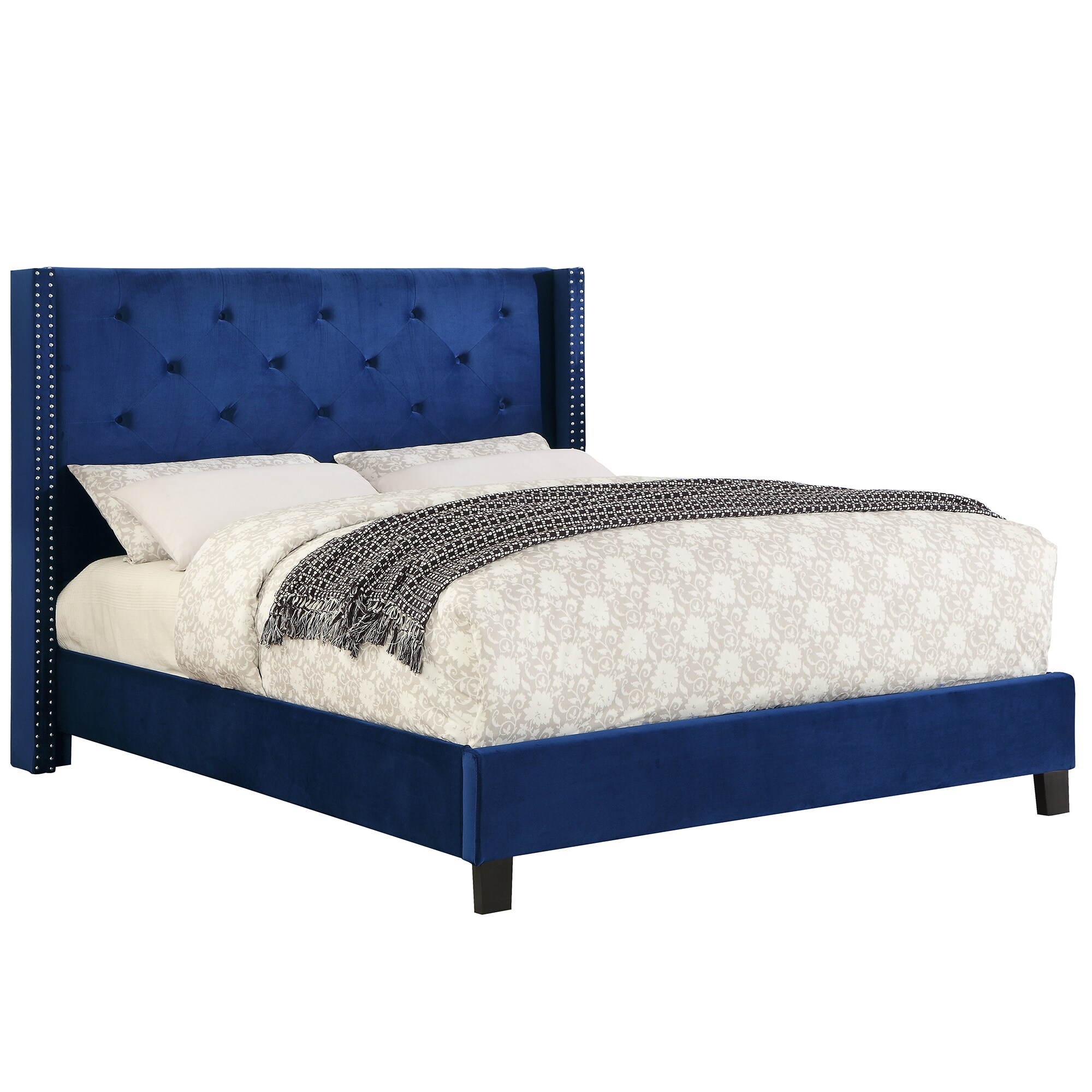 Shop lino velvet queen platform bed with stud detail free shipping today overstock com 16536772