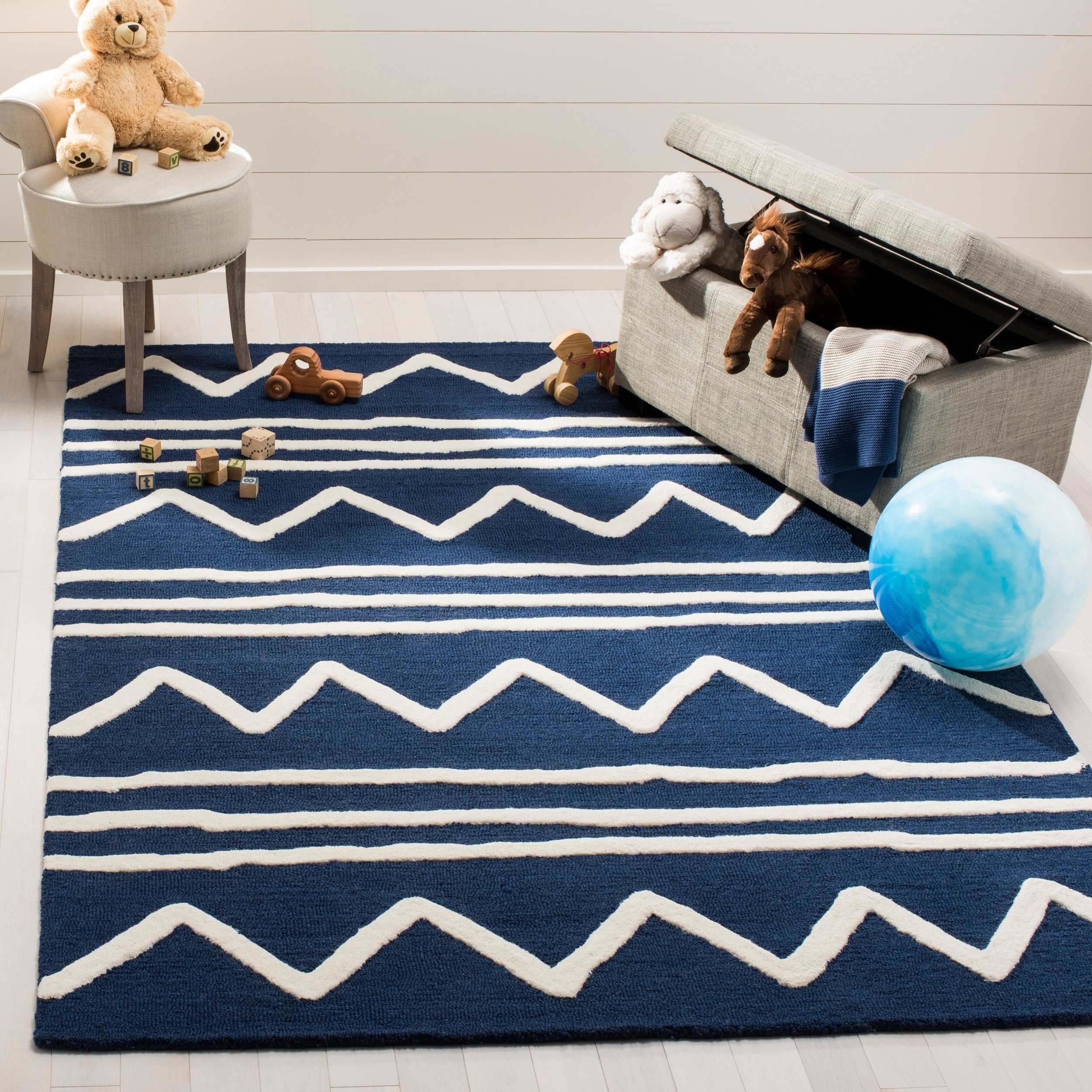 Safavieh Kids Transitional Geometric Hand Tufted Wool Navy Safavieh Kids Transitional Geometric Hand Tufted Wool Navy Ivory Area Rug 5 X 7 On Free Shipping Today 16600827