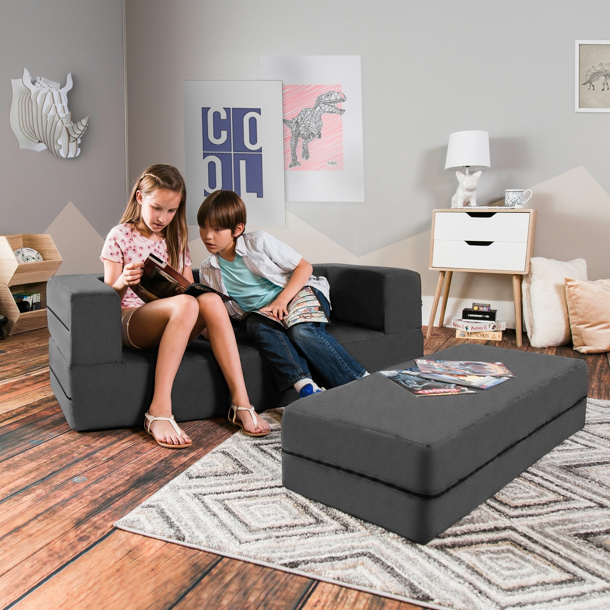 Jaxx Big Kids Convertible Sleeper Sofa Ottoman Set Overstock 16604749