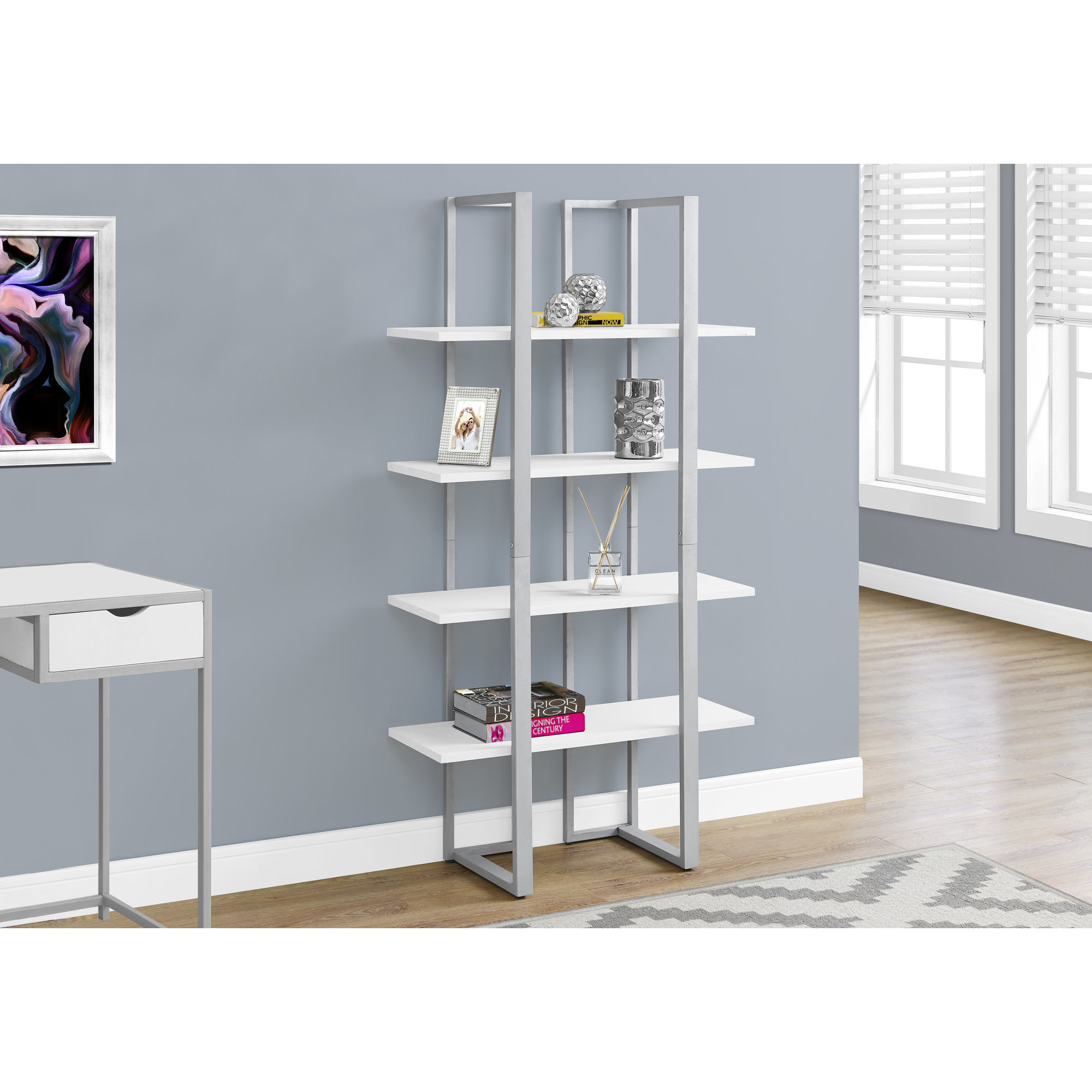 White And Silver Metal 4 Tier Open Shelf Bookcase Free White And Silver Metal 4 Tier Open Shelf Bookcase Free Shipping Today 16635048