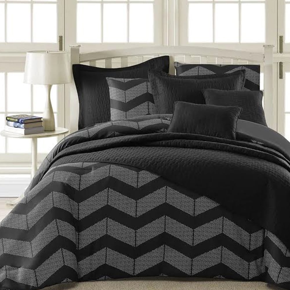 Shop Kotter Home Spot Chevron 5 Piece Modern Black Grey Comforter
