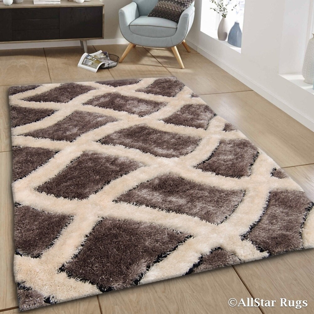 Allstar Titanium Off White Trellis Thick High Pile Rug 4 11 X 6 11 4 11 X 6 11