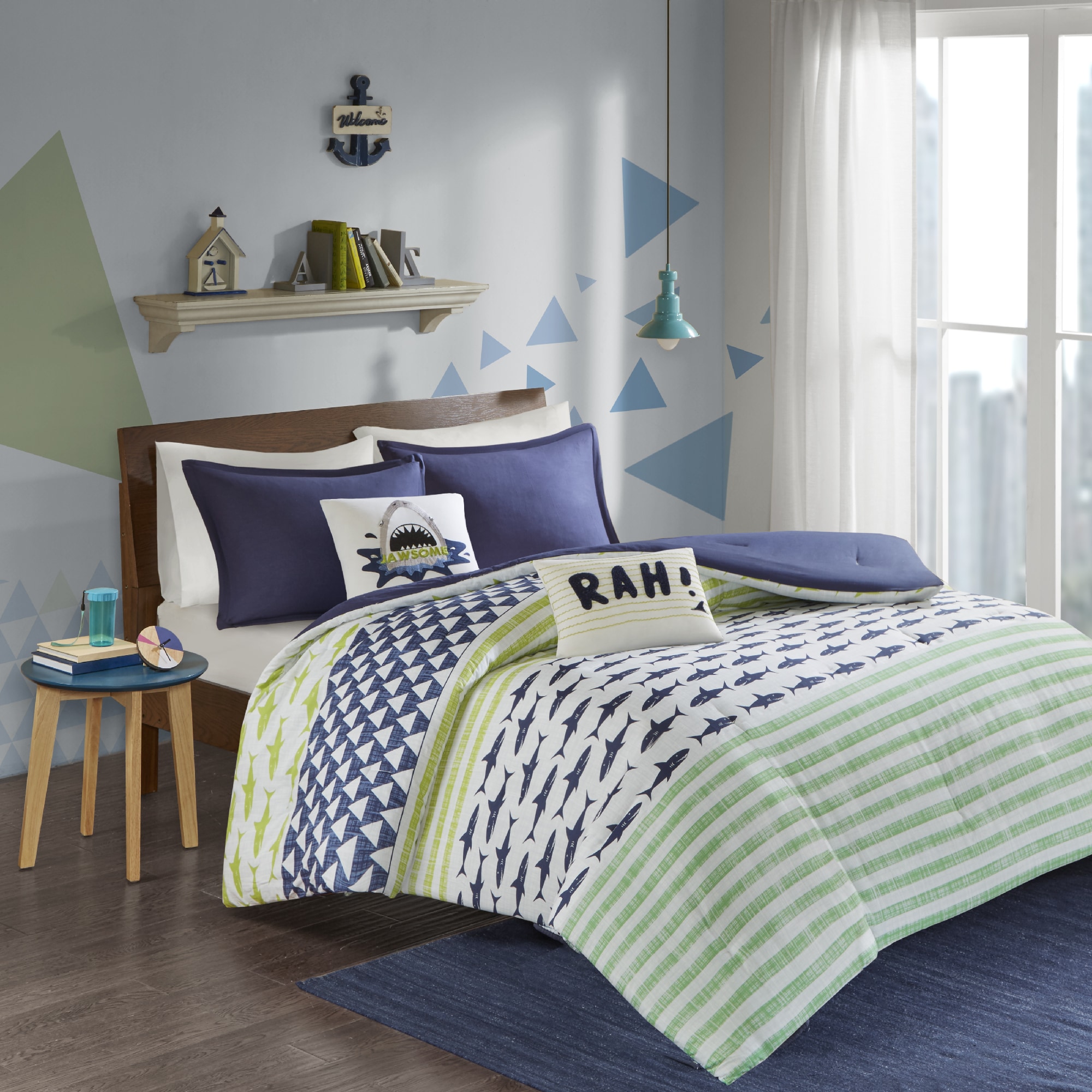 Urban Habitat Kids Aaron Green Navy Cotton Printed 5 Piece Comforter Set