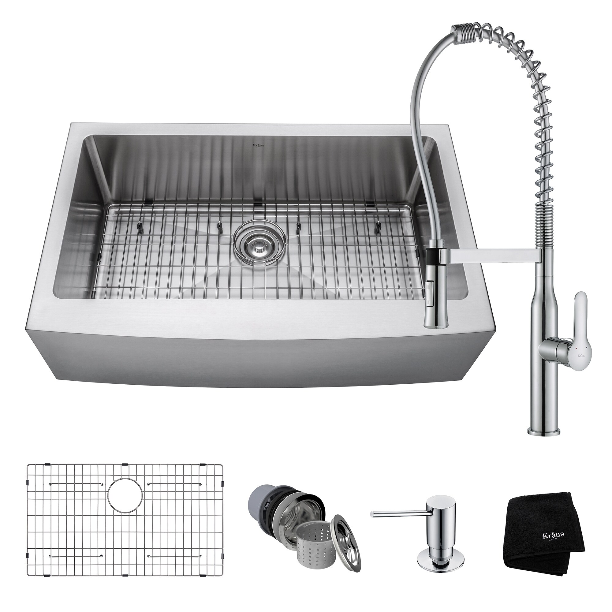 Kraus 33 Inch Farmhouse Single Bowl Stainless Steel Kitchen Sink Kpf 1640 Nola Commercial Pull Down Faucet Dispenser