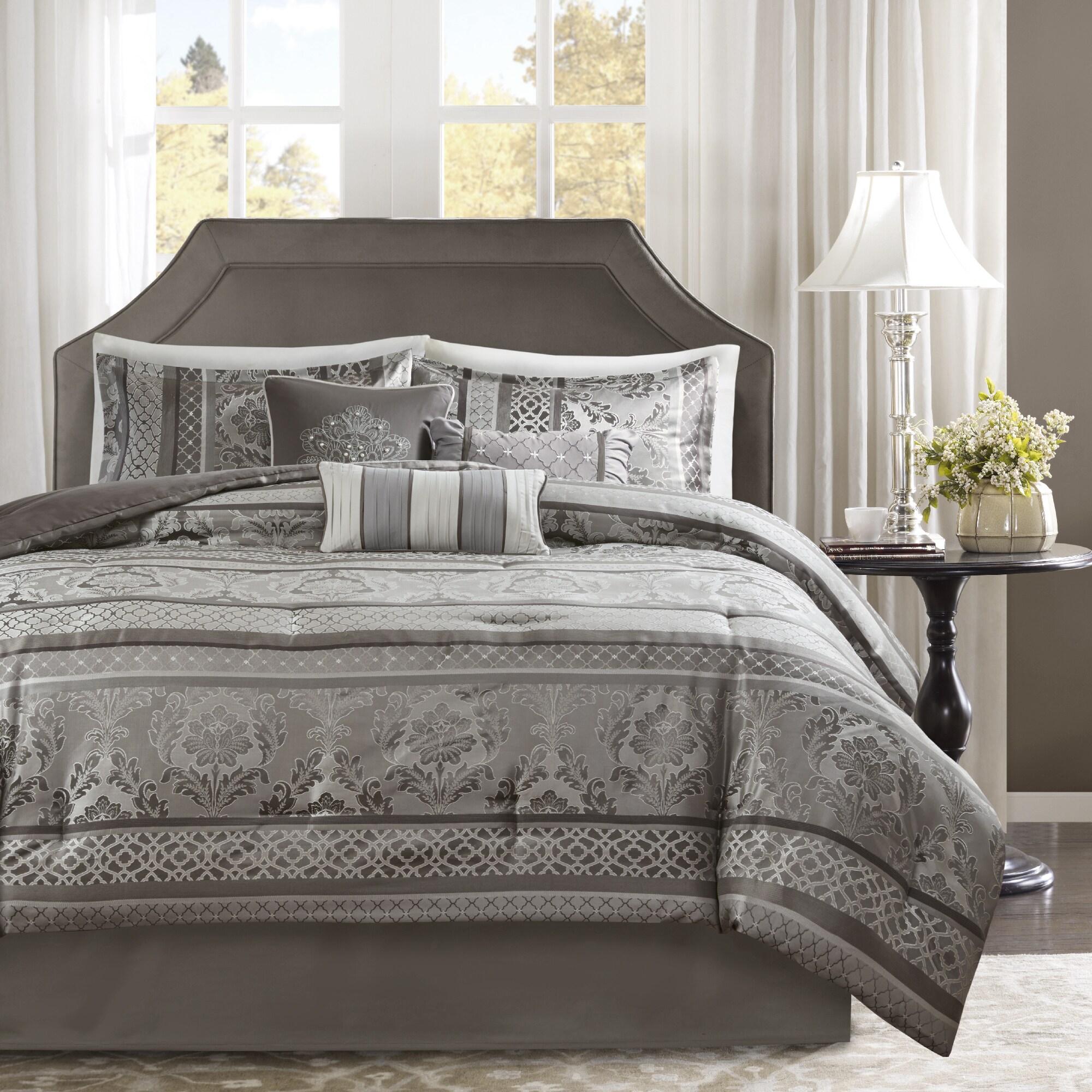 Shop Madison Park Venetian Grey Jacquard 7 Piece Comforter Set