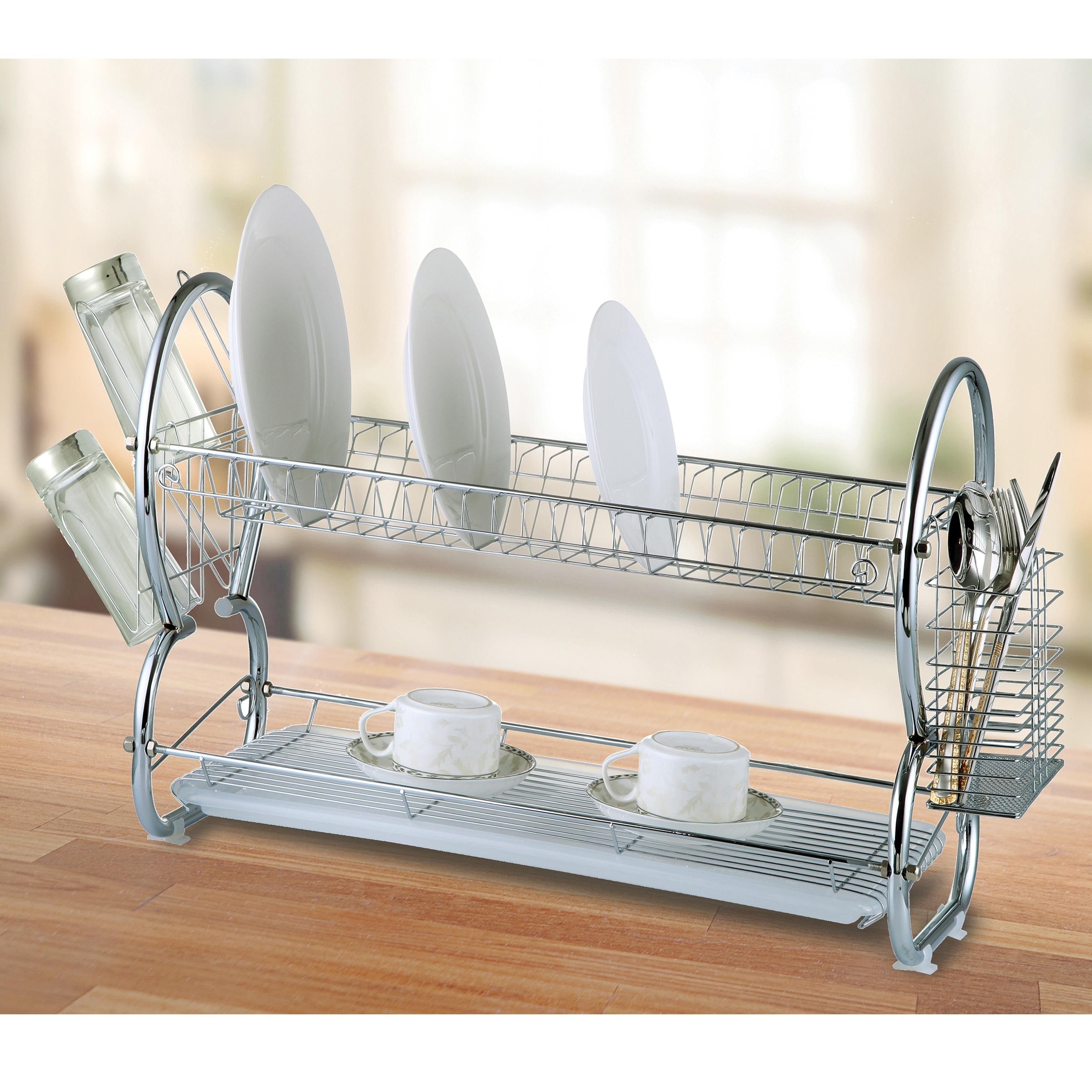 Diamond Home Modern Kitchen Chrome Plated 2 Tier Dish Drying Rack