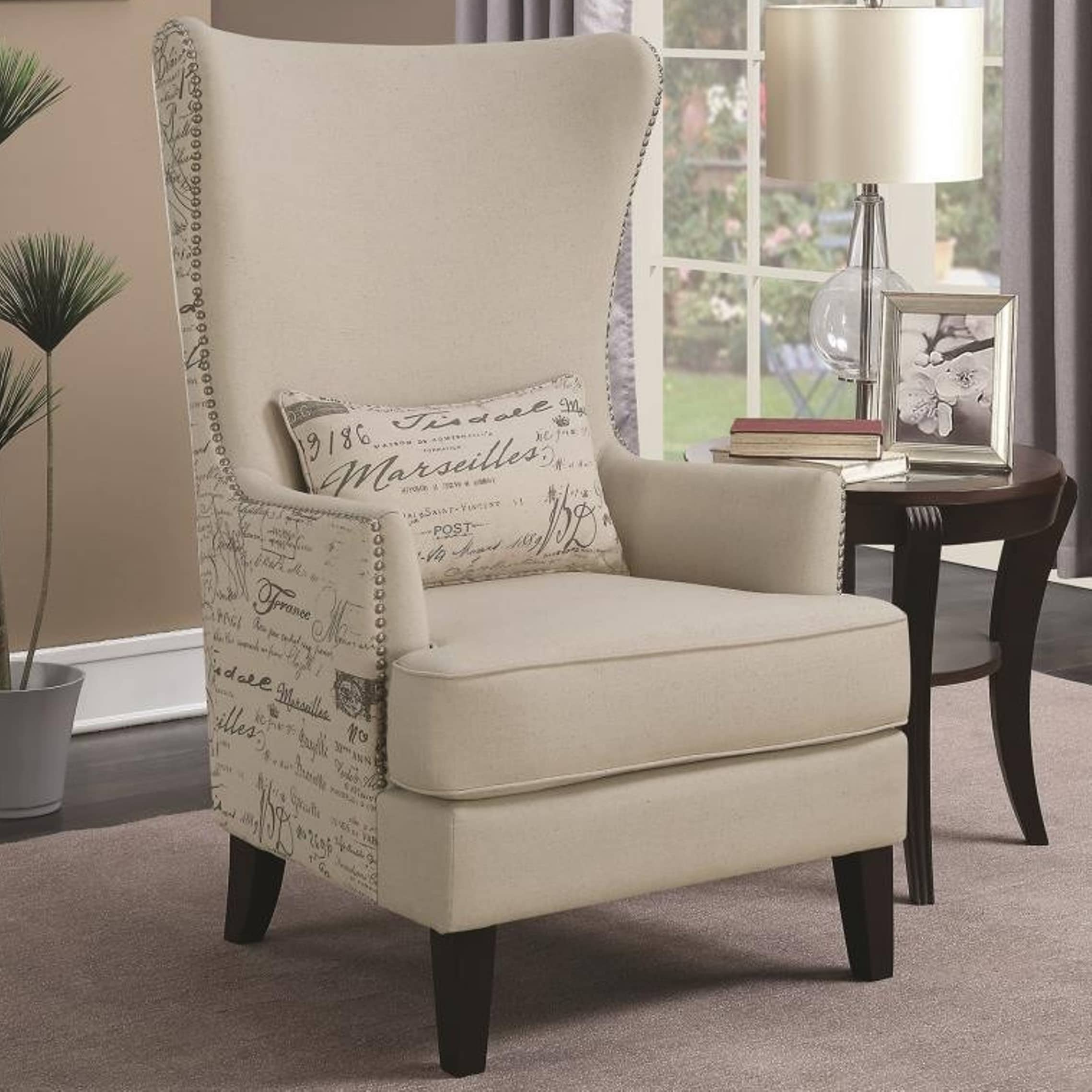 Modern French Script Design Curved High Back Accent Chair On Sale Overstock 17180057