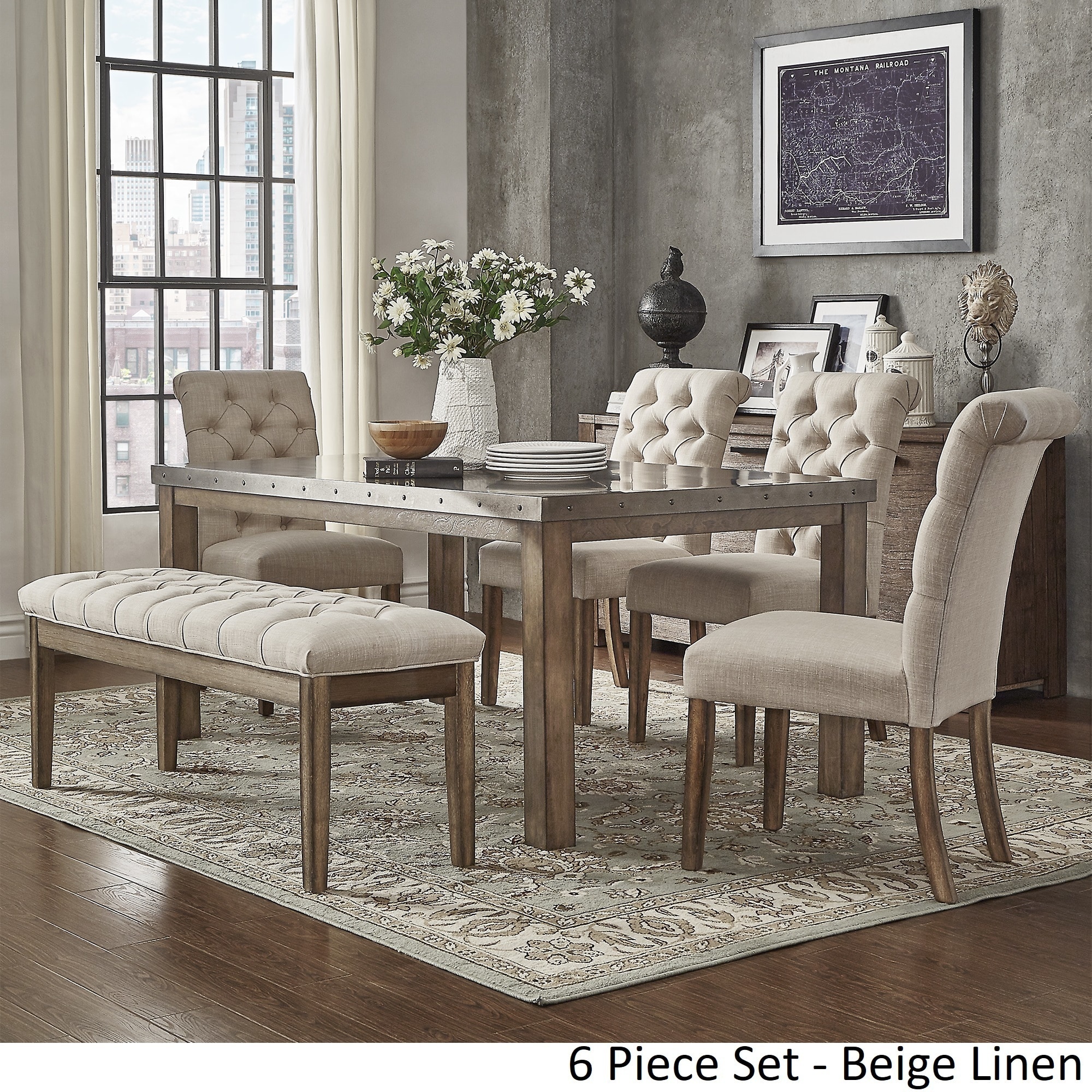 Shop Cassidy Stainless Steel Top Rectangle Dining Table Set by ... Shop Cassidy Stainless Steel Top Rectangle Dining Table Set by ...