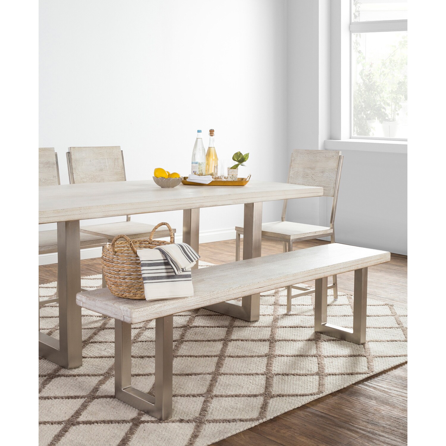 Kosas Home Darren Whitewashed Solid Wood 68-inch Bench - Free Shipping Today - Overstock - 23667533