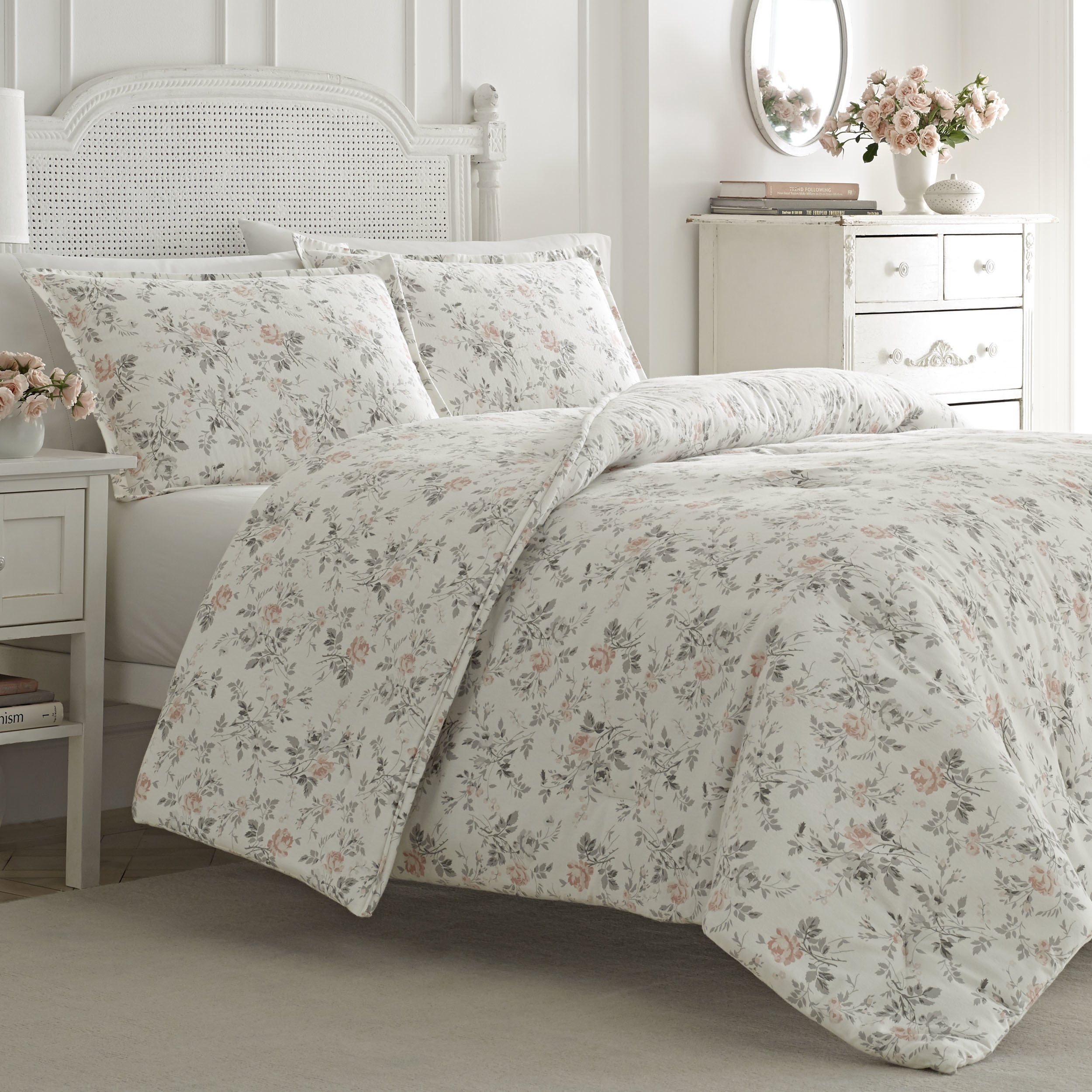 Shop Laura Ashley Rosalie Pink Cotton Flannel Comforter Set