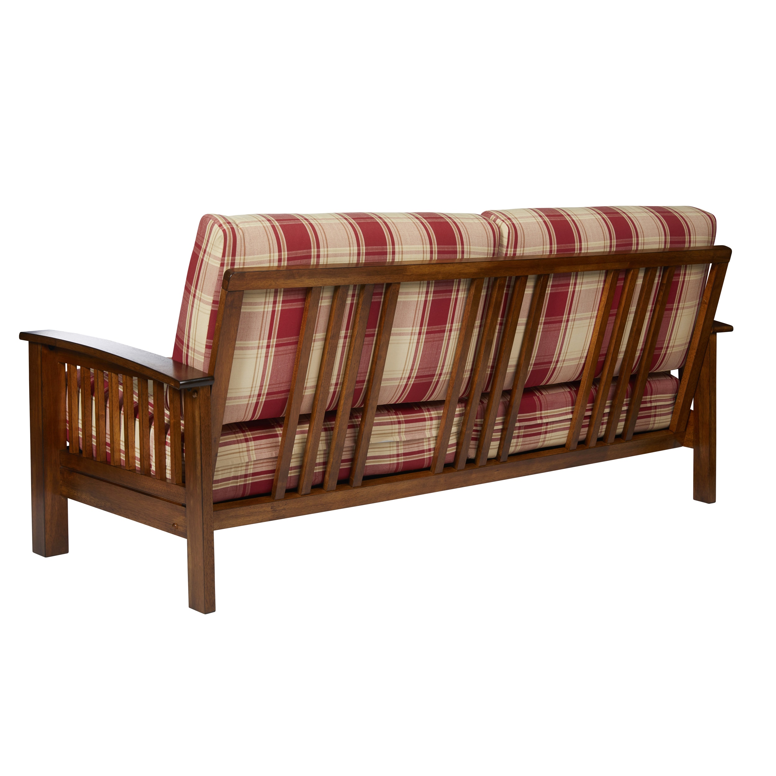 Handy Living Omaha Red Plaid Mission Style Sofa With Exposed Wood Frame Handy Living Omaha Red Plaid Mission Style Sofa With Exposed Wood Frame