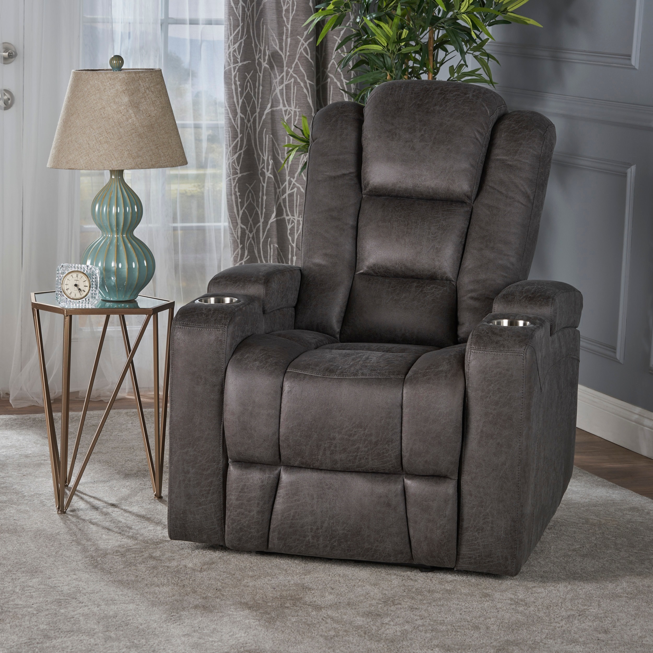 Emersyn Microfiber Recliner With Arm Storage Usb Cord Emersyn Microfiber Recliner With Arm Storage Usb Cord By Christopher Knight Home On Free Shipping Today 17570832