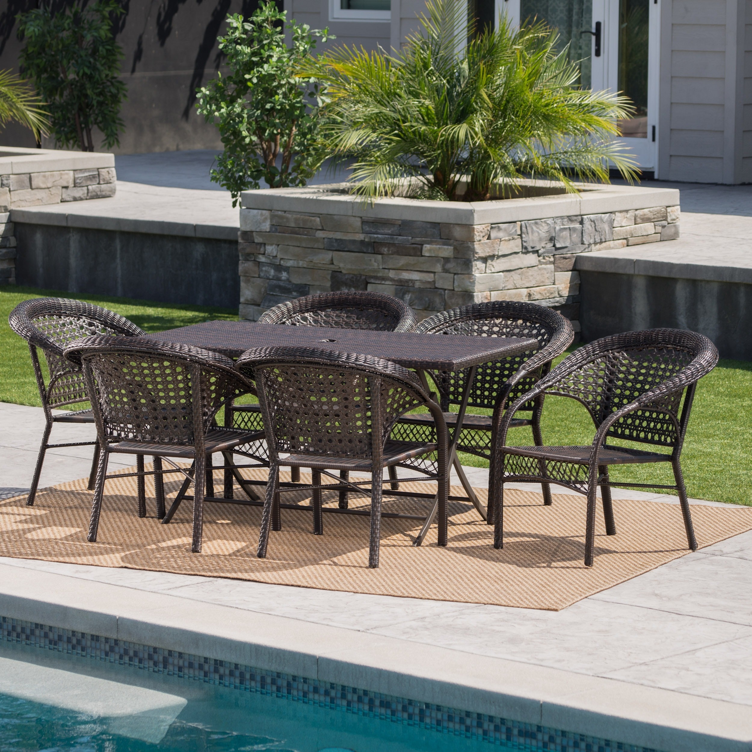 Shop Uma Outdoor 7-Piece Rectangle Foldable Wicker Dining Set with ... Shop Uma Outdoor 7-Piece Rectangle Foldable Wicker Dining Set with ...