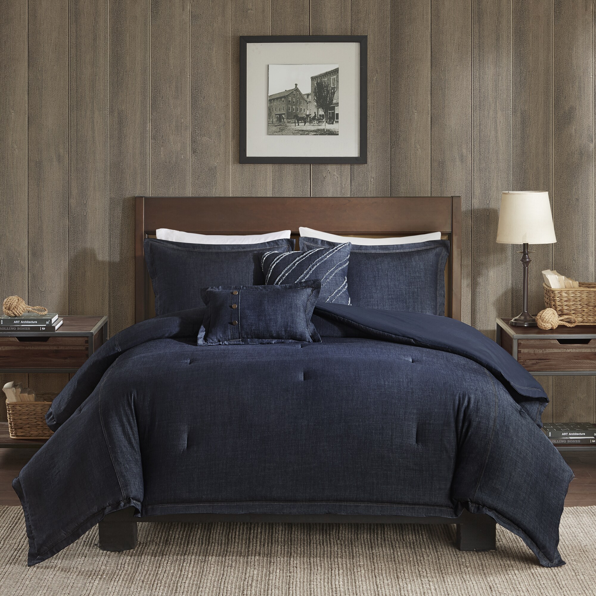 Shop Woolrich Perry Blue Oversized And Overfilled Denim Comforter
