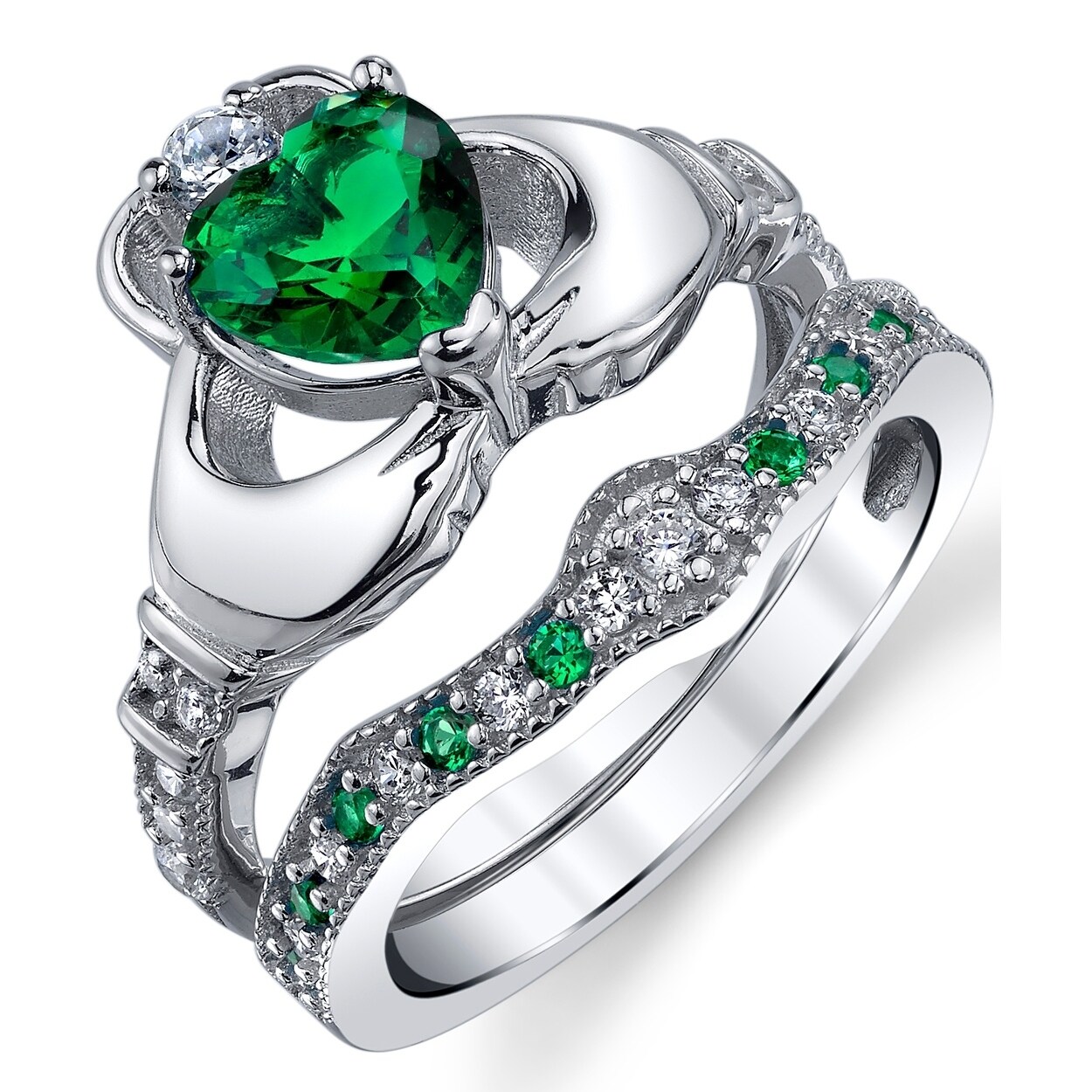 Sterling Silver 925 Irish Claddagh Friendship /& Love Ring with Opal Heart Ultimate Metals Co