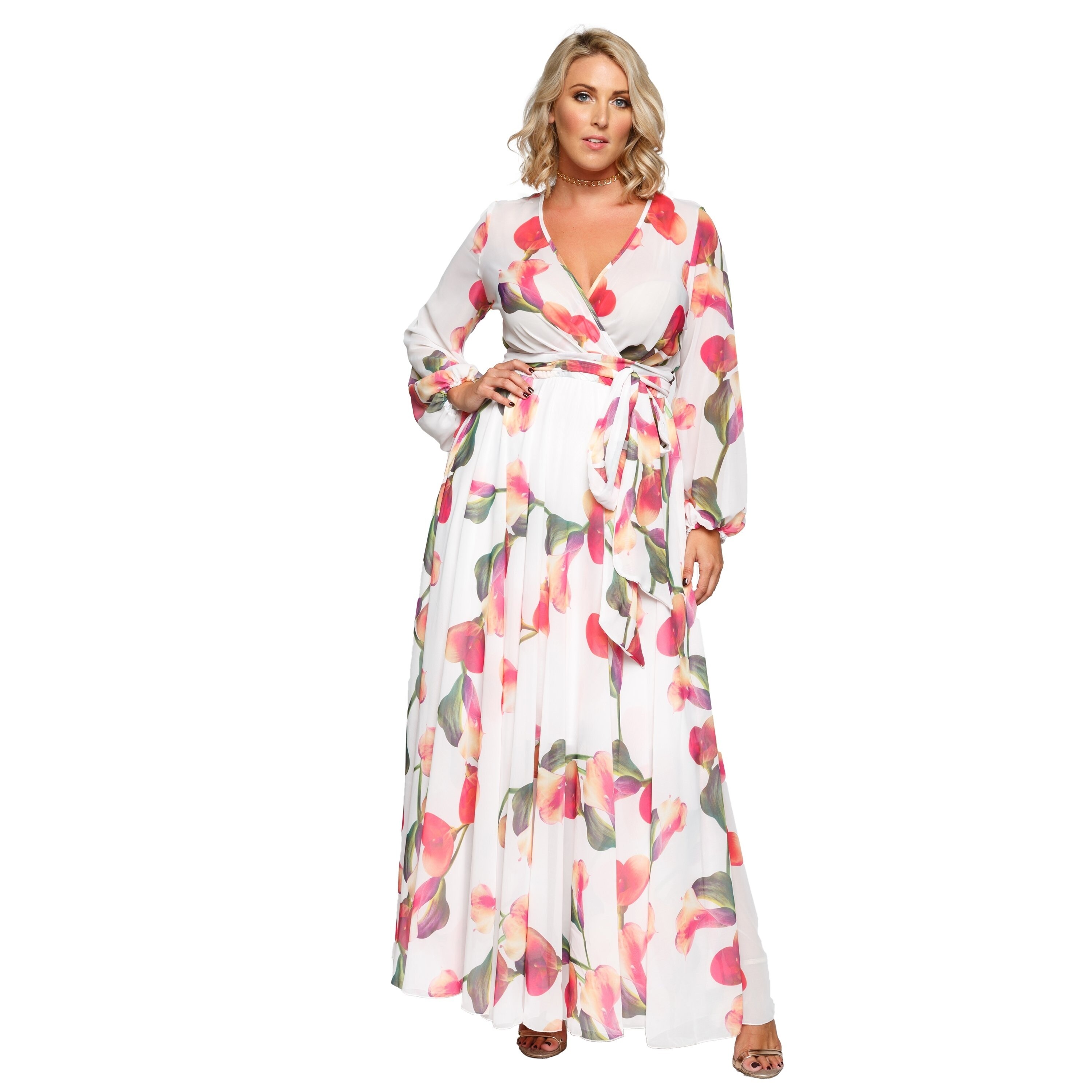 plus size white wrap maxi dress