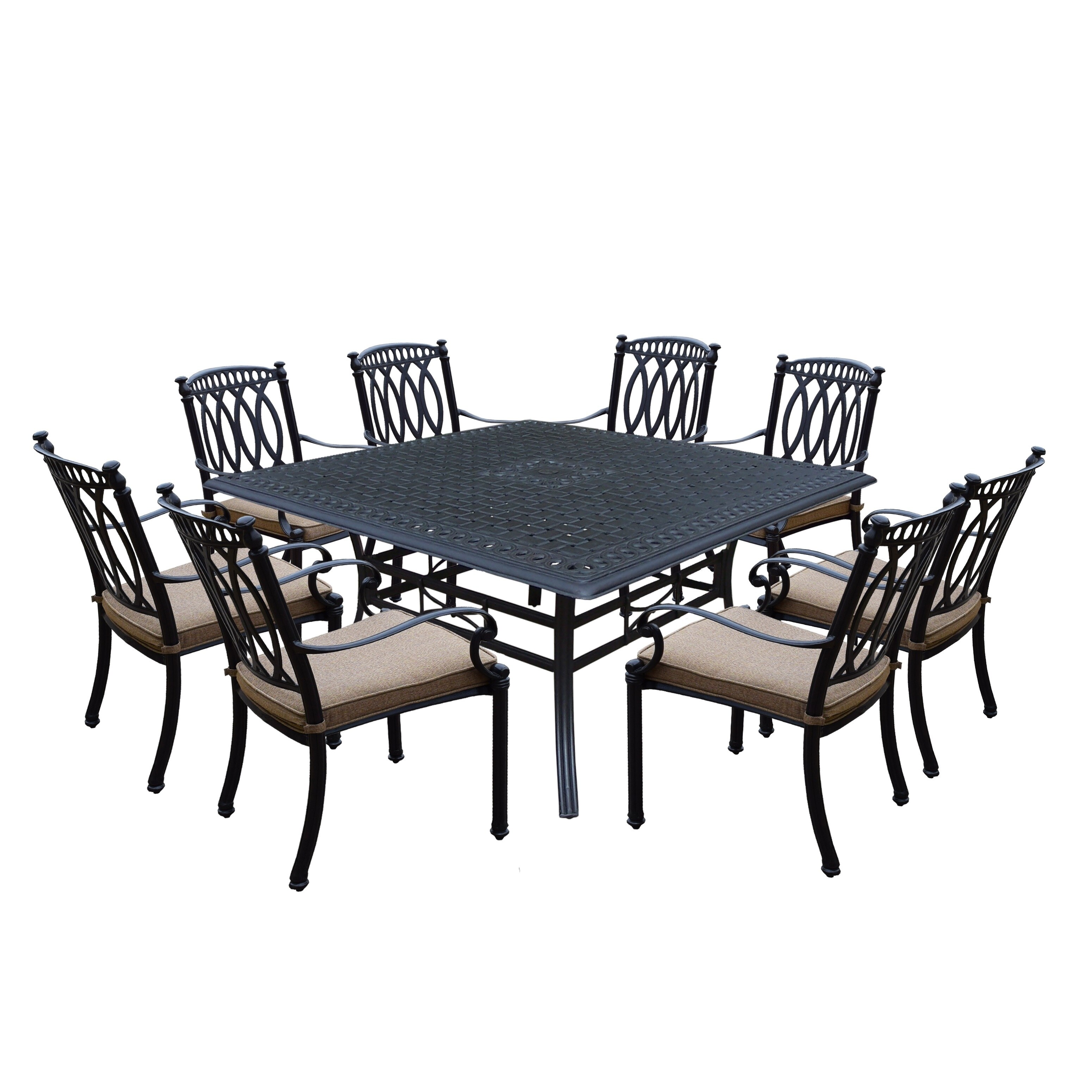 Milan Cast Aluminum 9 Piece Dining Set With Square Table And 8 Milan Cast Aluminum 9 Piece Dining Set With Square Table And 8 Completely Welded Stackable Cushioned Chairs