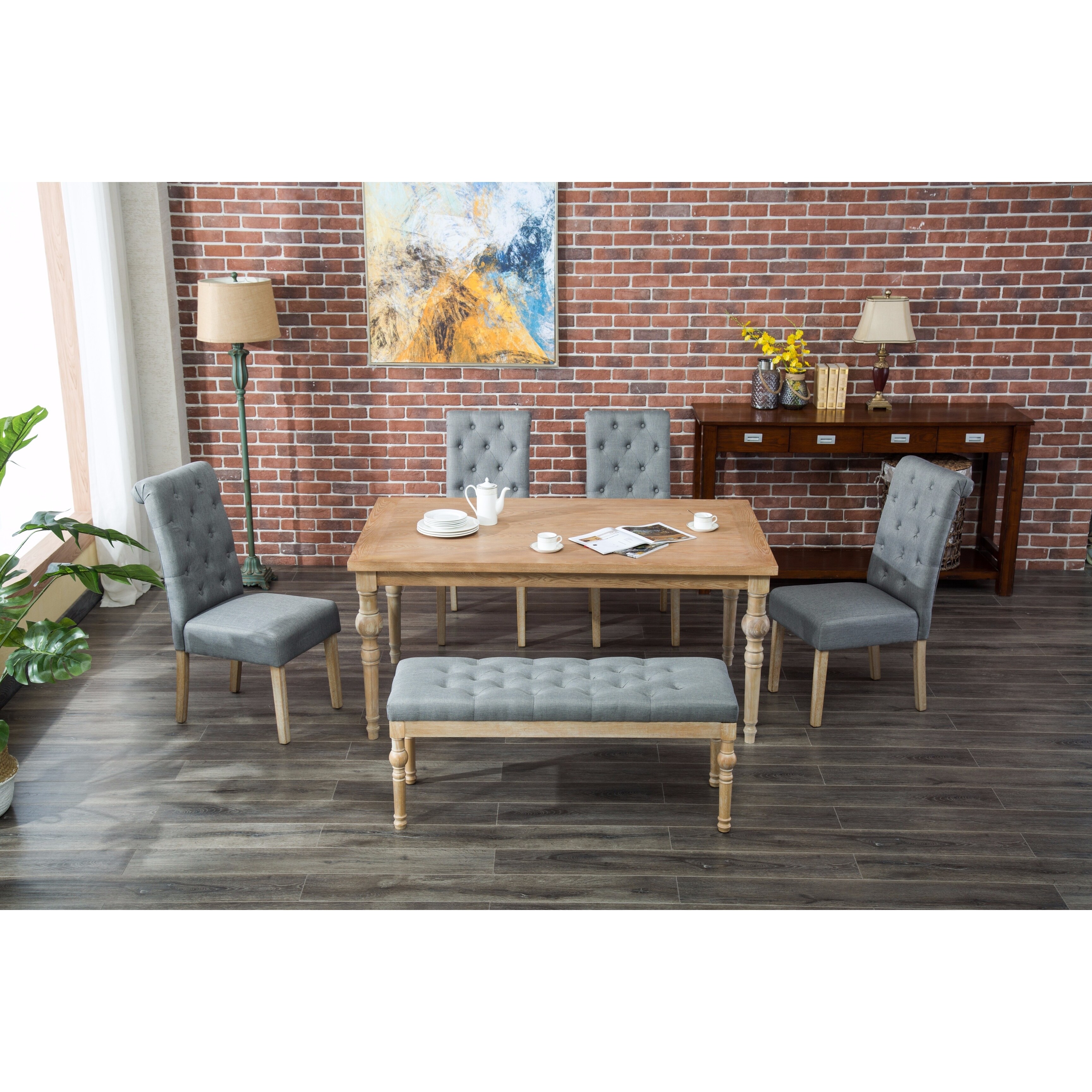 Habitanian 6 Piece White Wash Dining Set With Bench Seating Habitanian 6 Piece White Wash Dining Set With Bench Seating Free Shipping Today 21181453