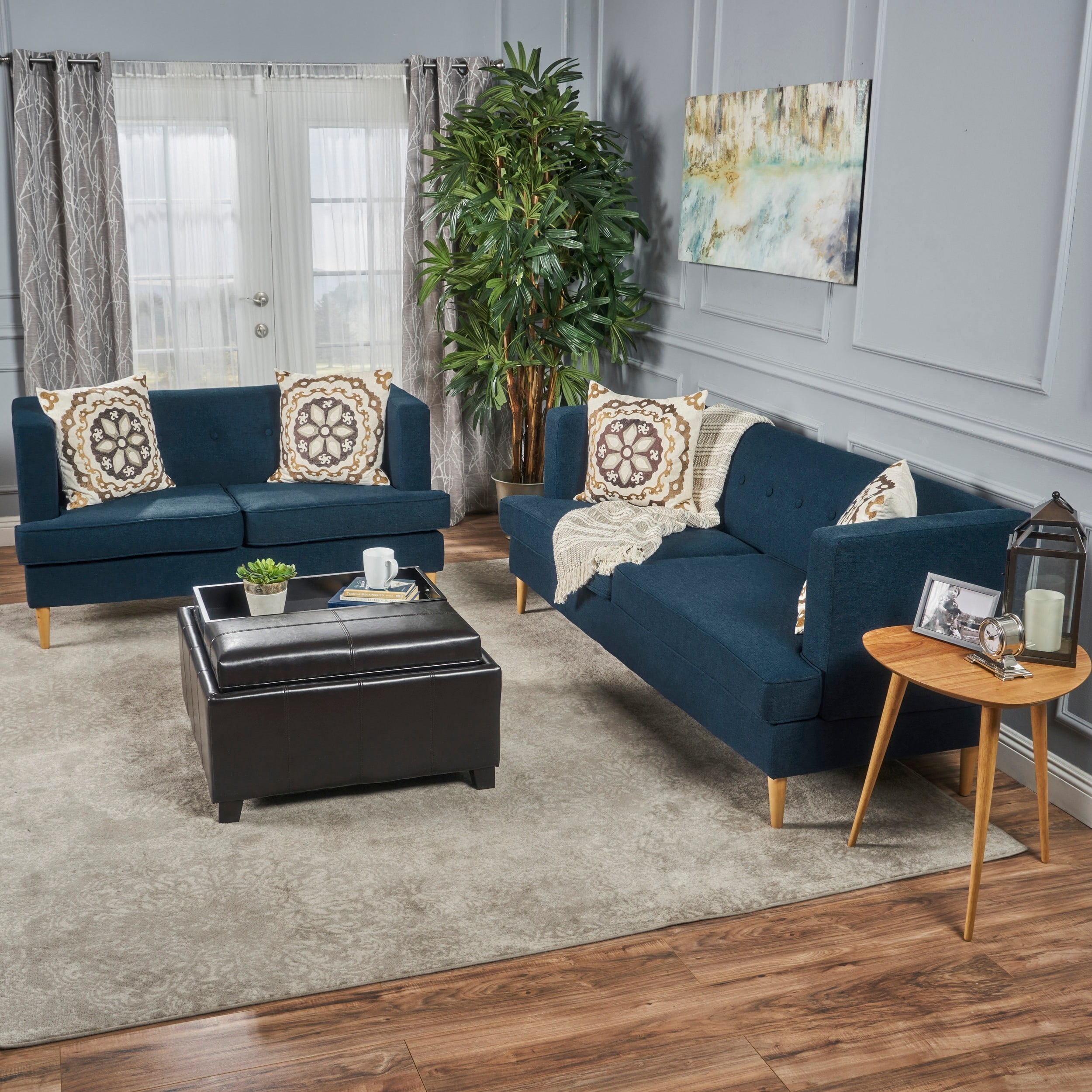 Milton Mid Century Modern 2 Piece Fabric Sofa Set By Christopher Knight Home