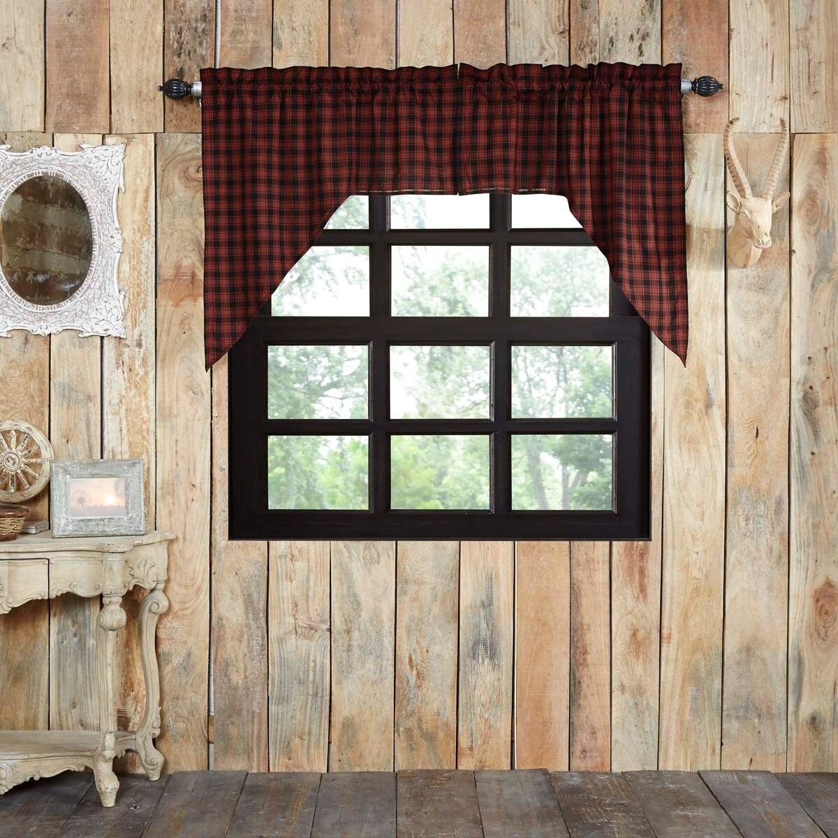 Shop Red Rustic Kitchen Curtains Vhc Cumberland Swag Pair Rod Pocket Cotton Buffalo Check Swag 36x36x16 Swag 36x36x16 Overstock 17926258