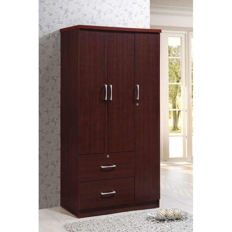 Hodedah 3 Door 36 In Wide Armoire With 2 Drawers Free Wide Armoire With 2 Drawers Free Shipping Today 17961058