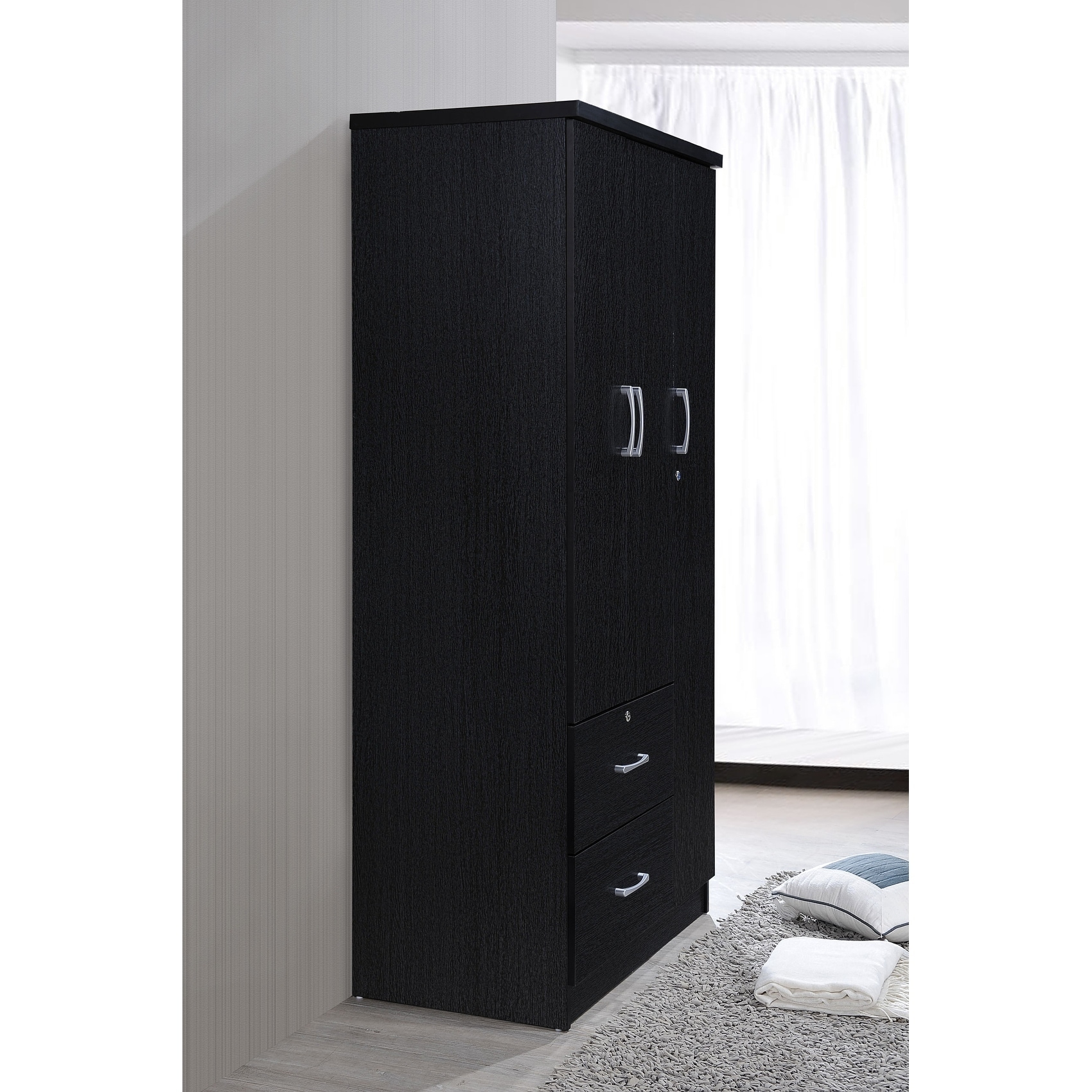 Hodedah 3 Door 36 In Wide Armoire With 2 Drawers Clothing Rod Wide Armoire With 2 Drawers Clothing Rod And 3 Shelves Free Shipping Today 17961058