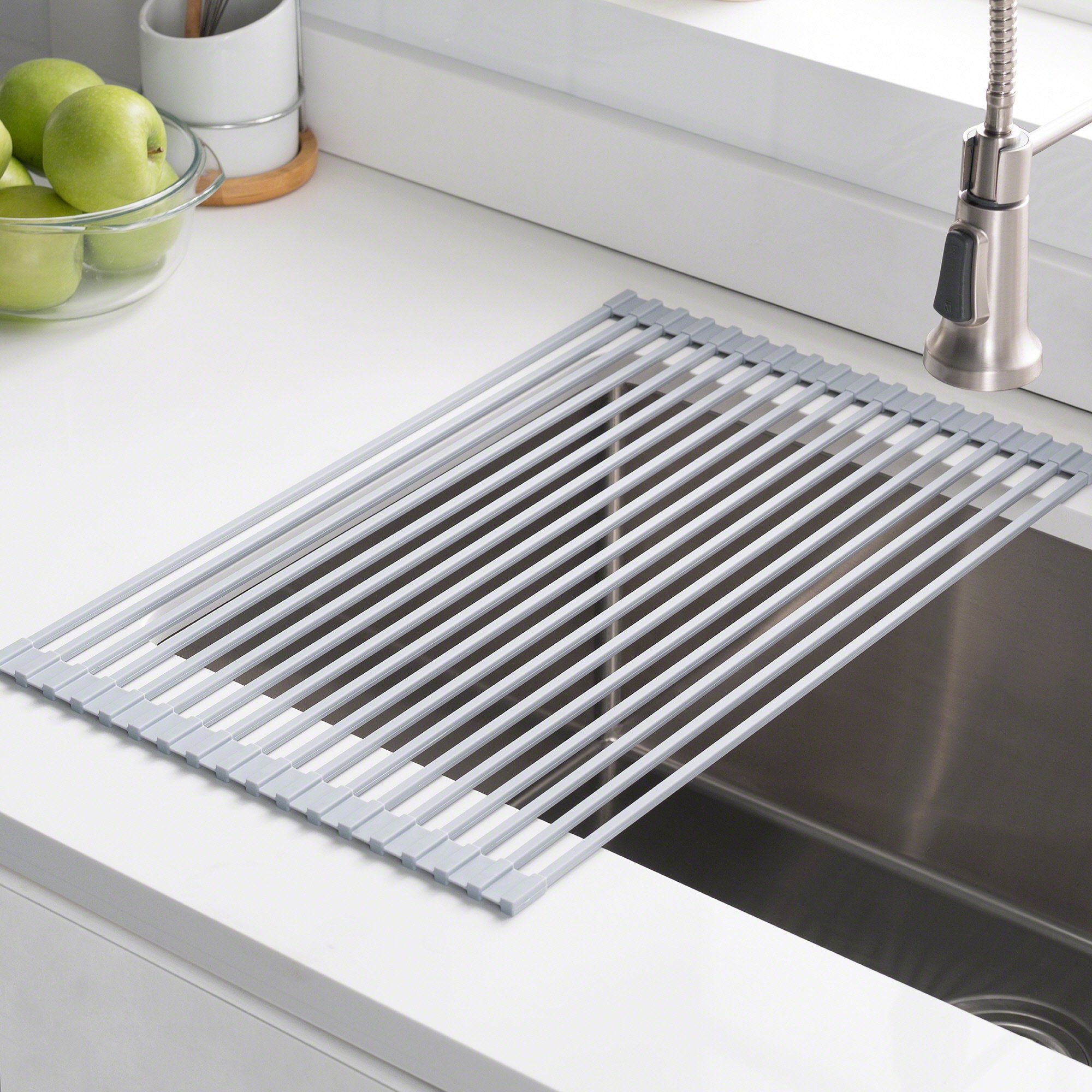 KRAUS Multipurpose Over Sink Roll Up Dish Drying Rack Free