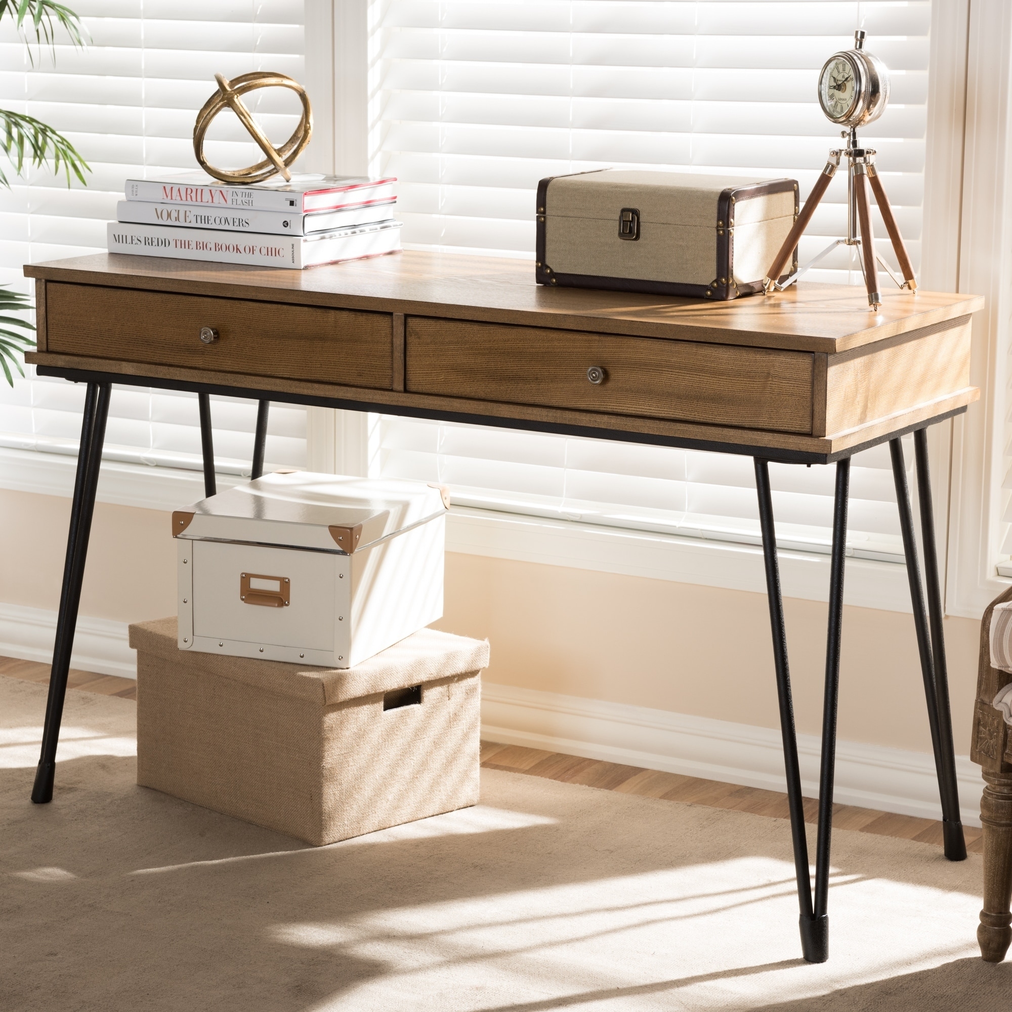 Rustic Metal And Wood 2 Drawer Desk By Baxton Studio Rustic Metal And Wood 2 Drawer Desk By Baxton Studio On Free Shipping Today 17974379