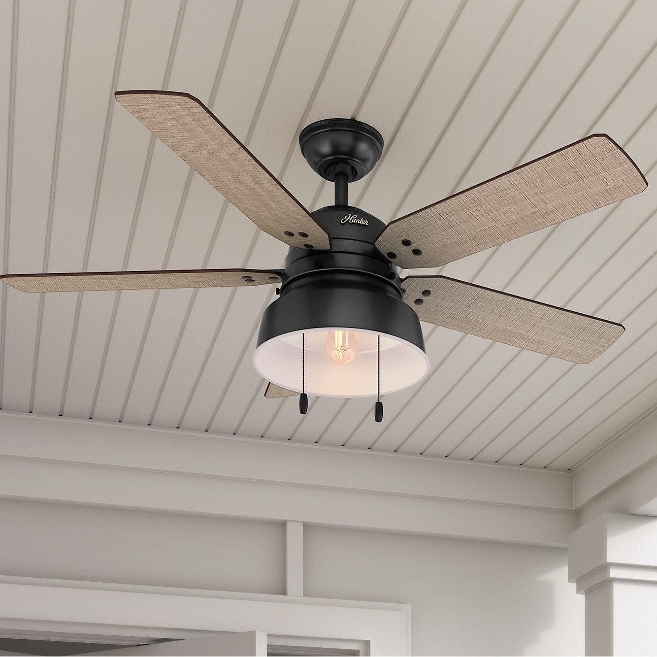 Matte Black Hunter Fan Large Hunter 59307 Mill Valley 52 Ceiling Fan with Light