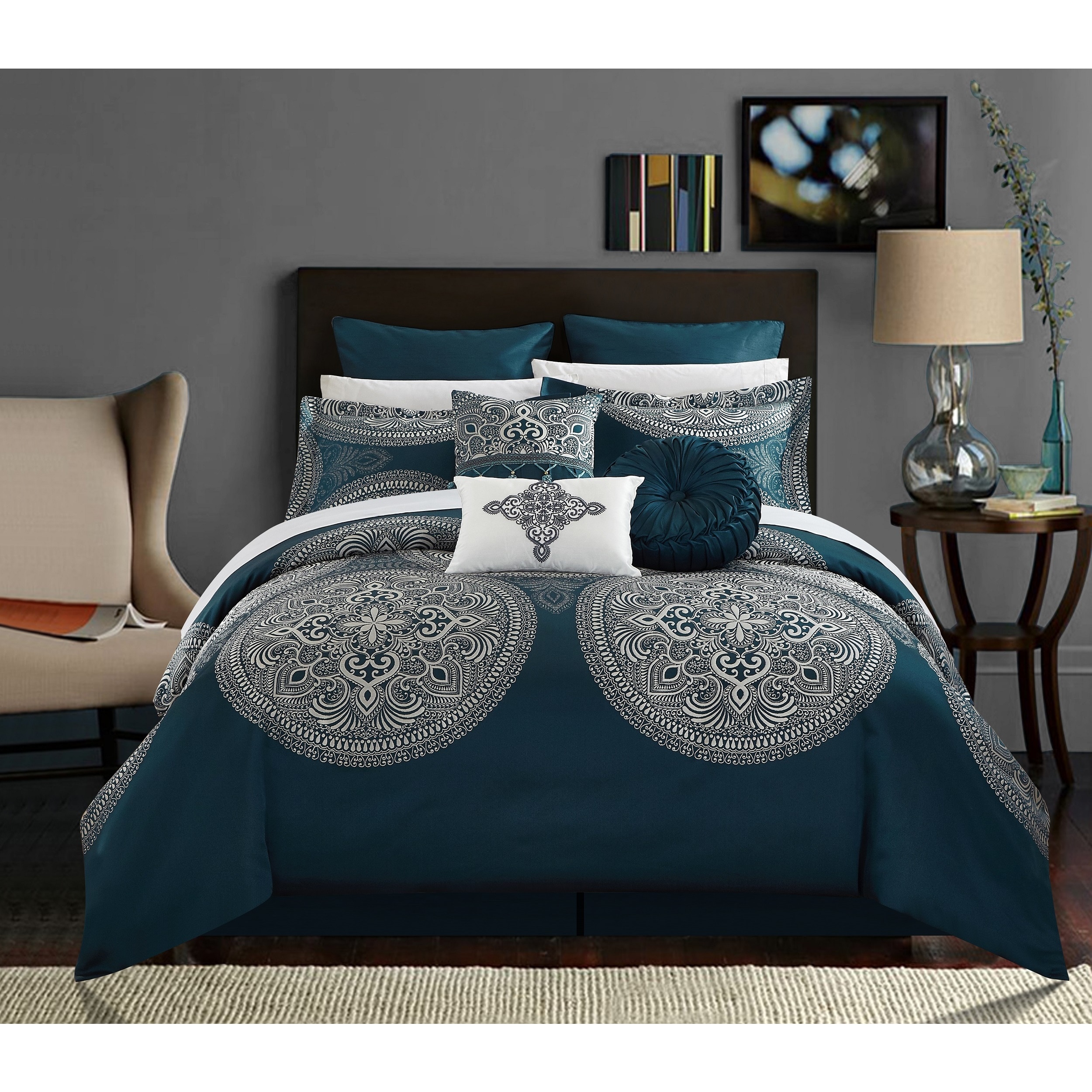 Chic Home 13 Piece Adana Teal Bed In A Bag Comforter Set Overstock 18038296