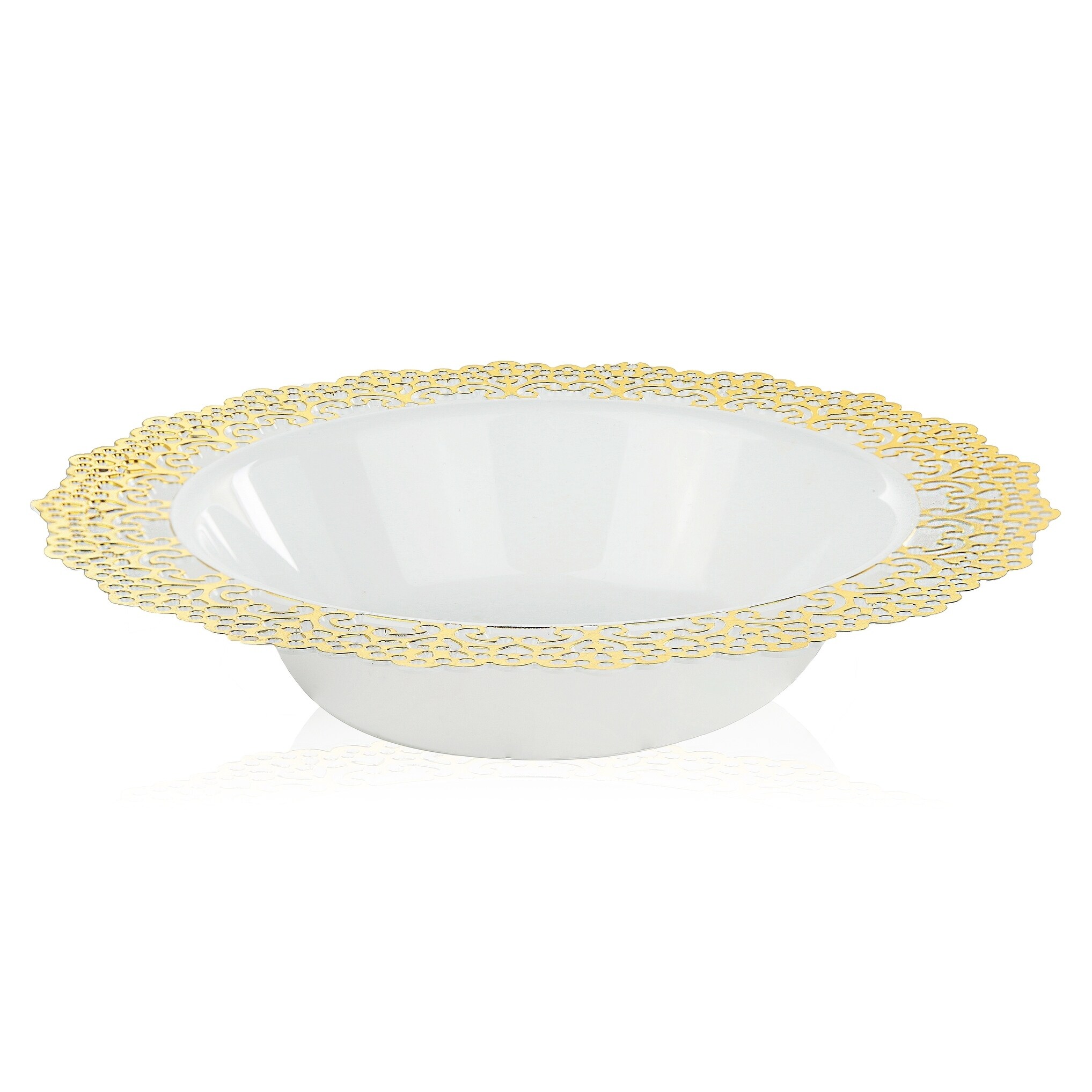 Shop Elegant Plastic White Soup Salad Bowl Gold Lace Trim Party