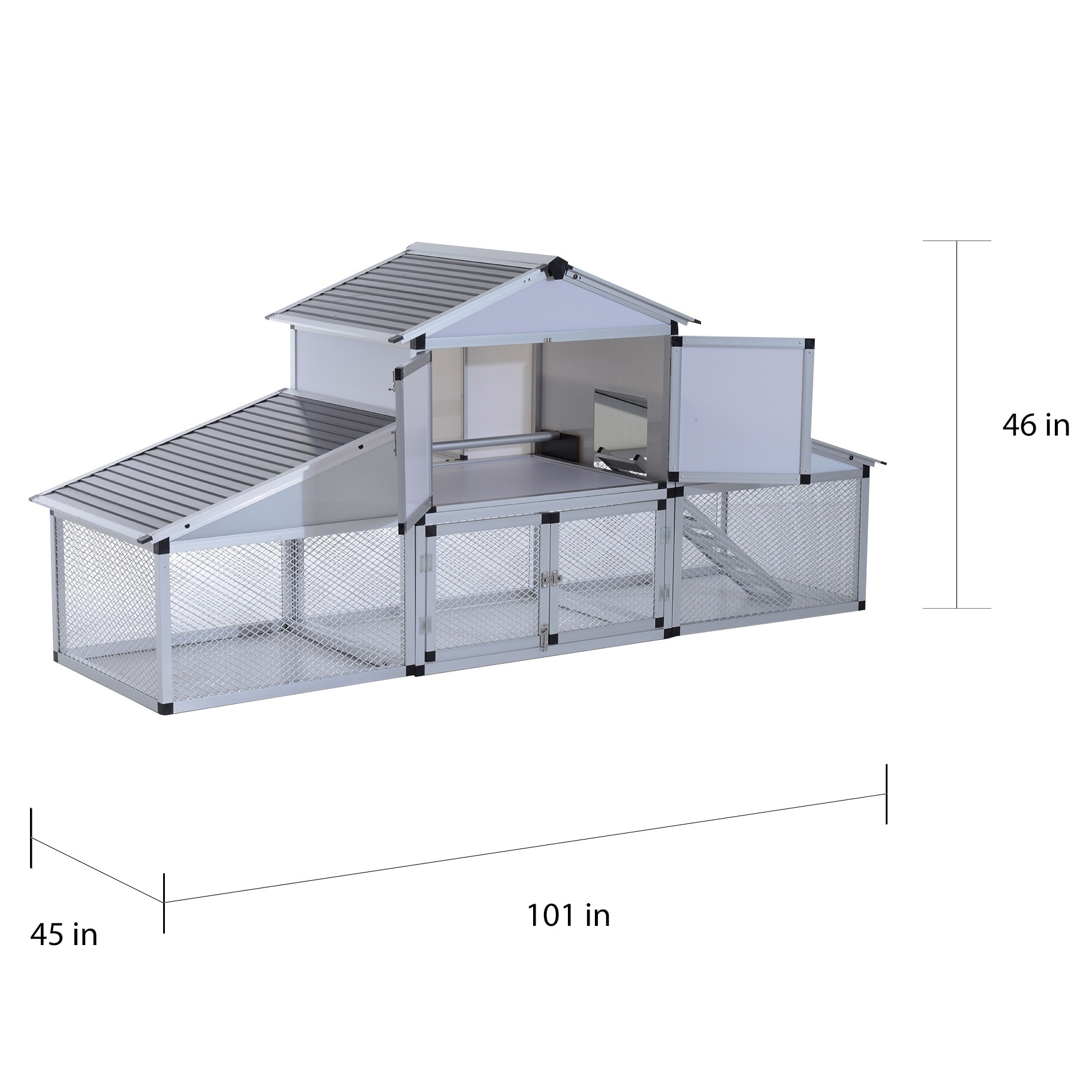 Pawhut Metal Chicken Coop With Nesting Box And Outdoor Run