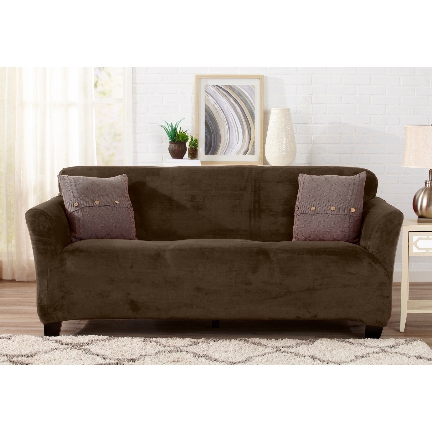 Great Bay Home Velvet Plush Form Fit Sofa Slipcover On Great Bay Home Velvet Plush Form Fit Sofa Slipcover On Free Shipping Today 18056603
