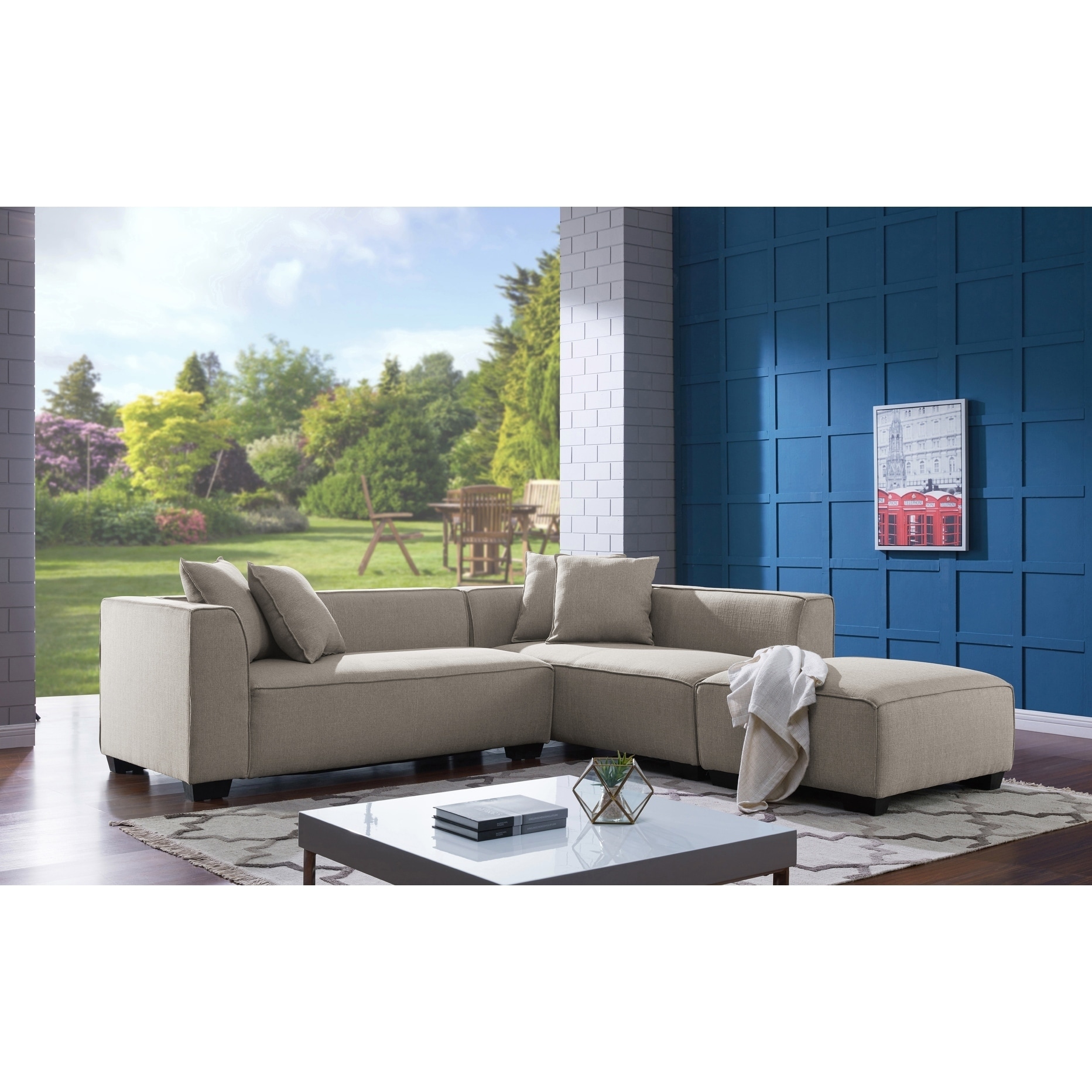 Handy Living Phoenix Barley Tan Sectional Sofa With Ottoman