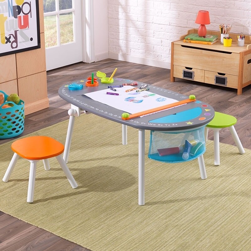 Chalkboard Art Table With Stools Multi Free Shipping Today Chalkboard Art Table With Stools Multi By Kidkraft
