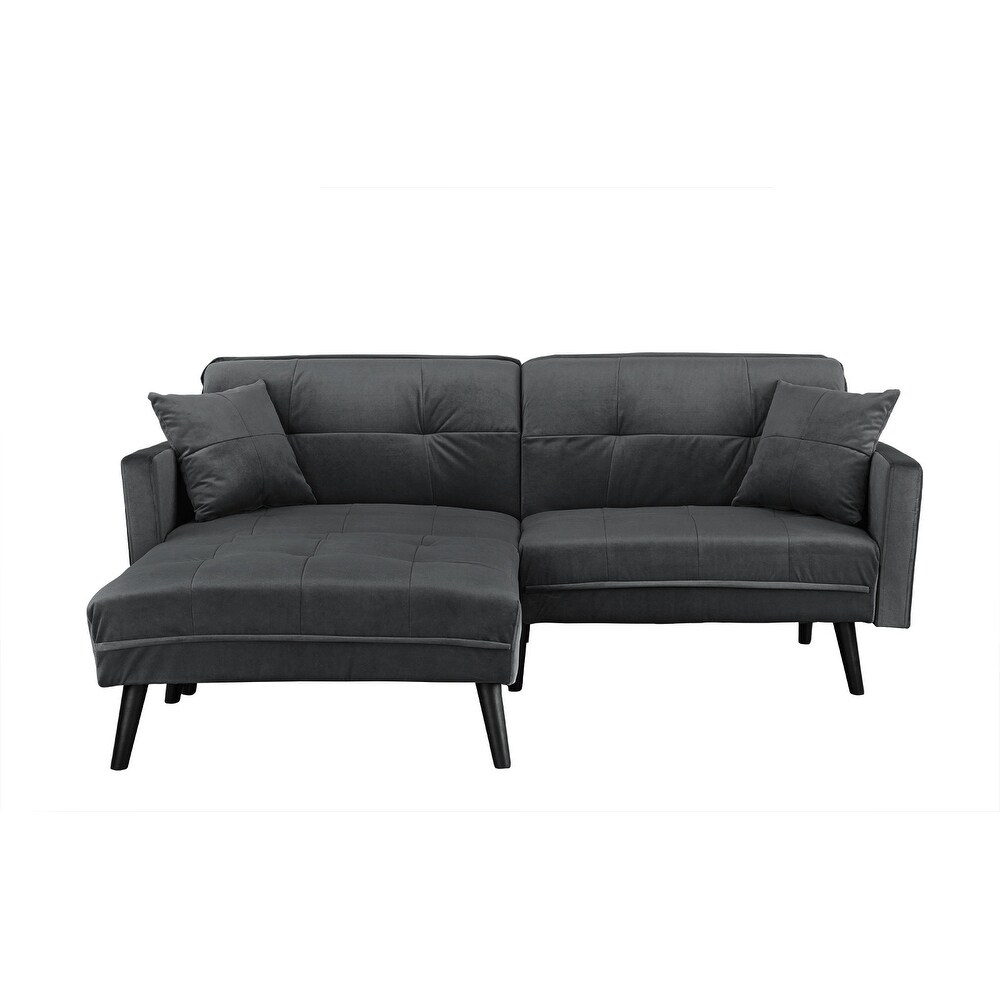 Modern Mid Century Futon Sofa Bed In Brush Microfiber