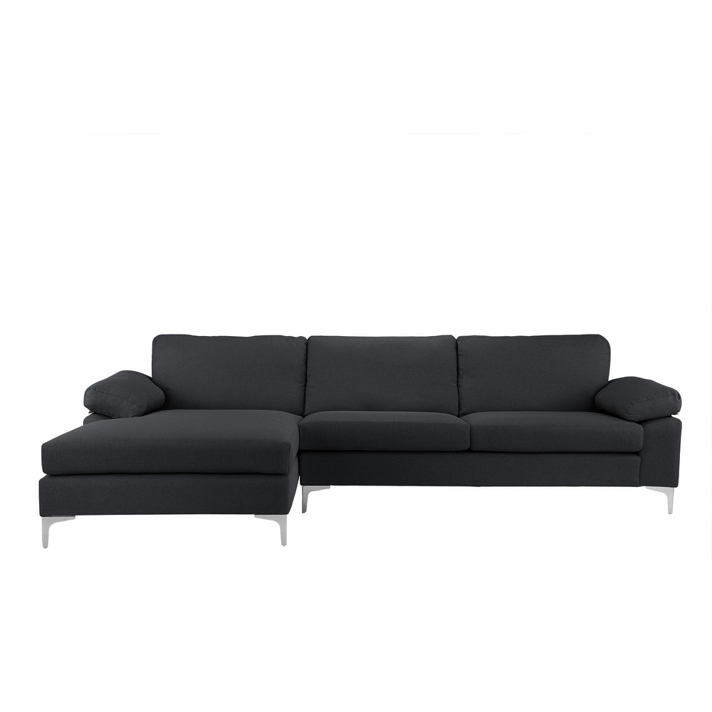 Modern Large Linen Sectional Sofa L Shape Couch Wide Chaise Modern Large Linen Sectional Sofa L Shape Couch Wide Chaise