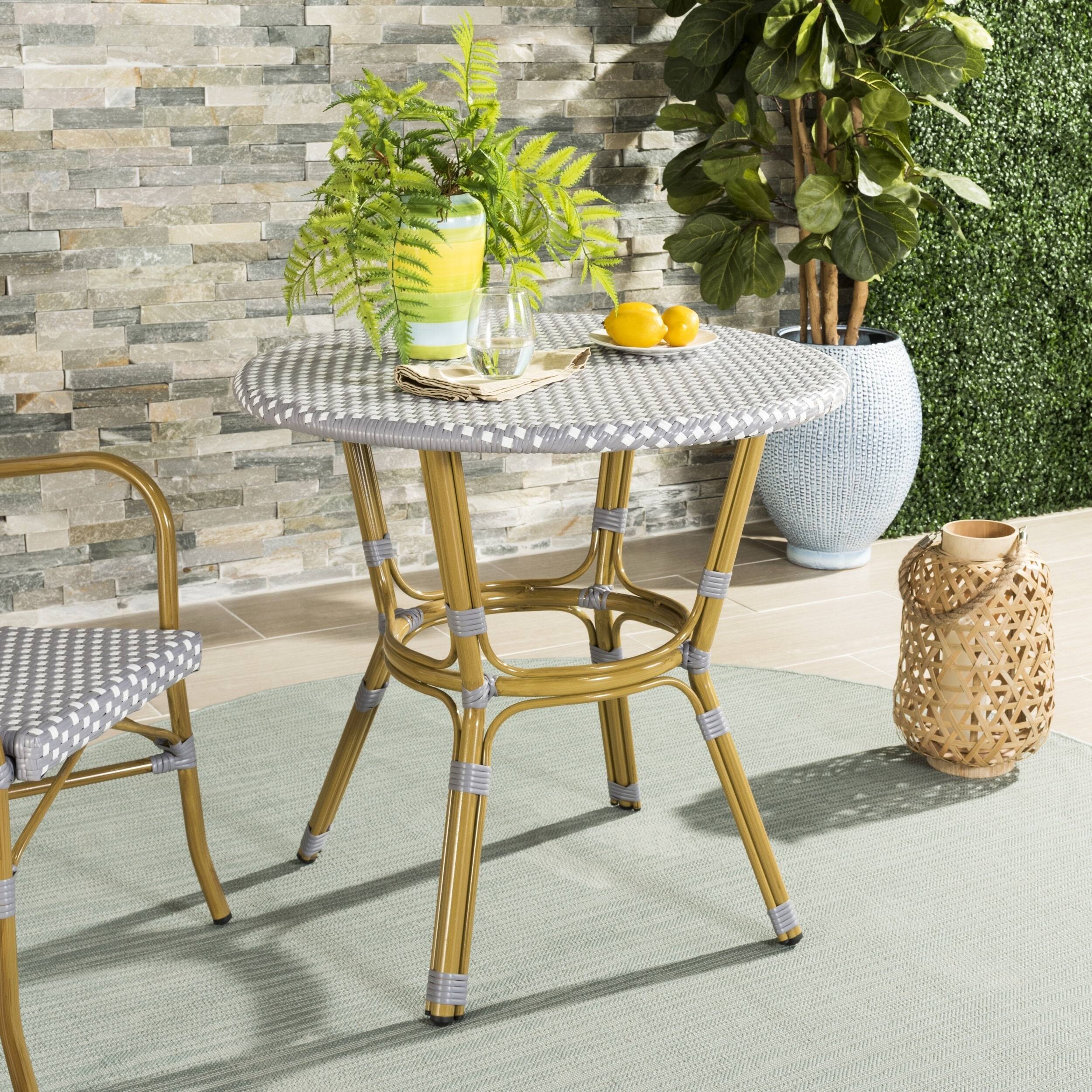 Safavieh Outdoor Living Sidford Grey White Rattan Bistro Table Safavieh Outdoor Living Sidford Grey White Rattan Bistro Table 31 5 X 30 On Free Shipping Today 18118221