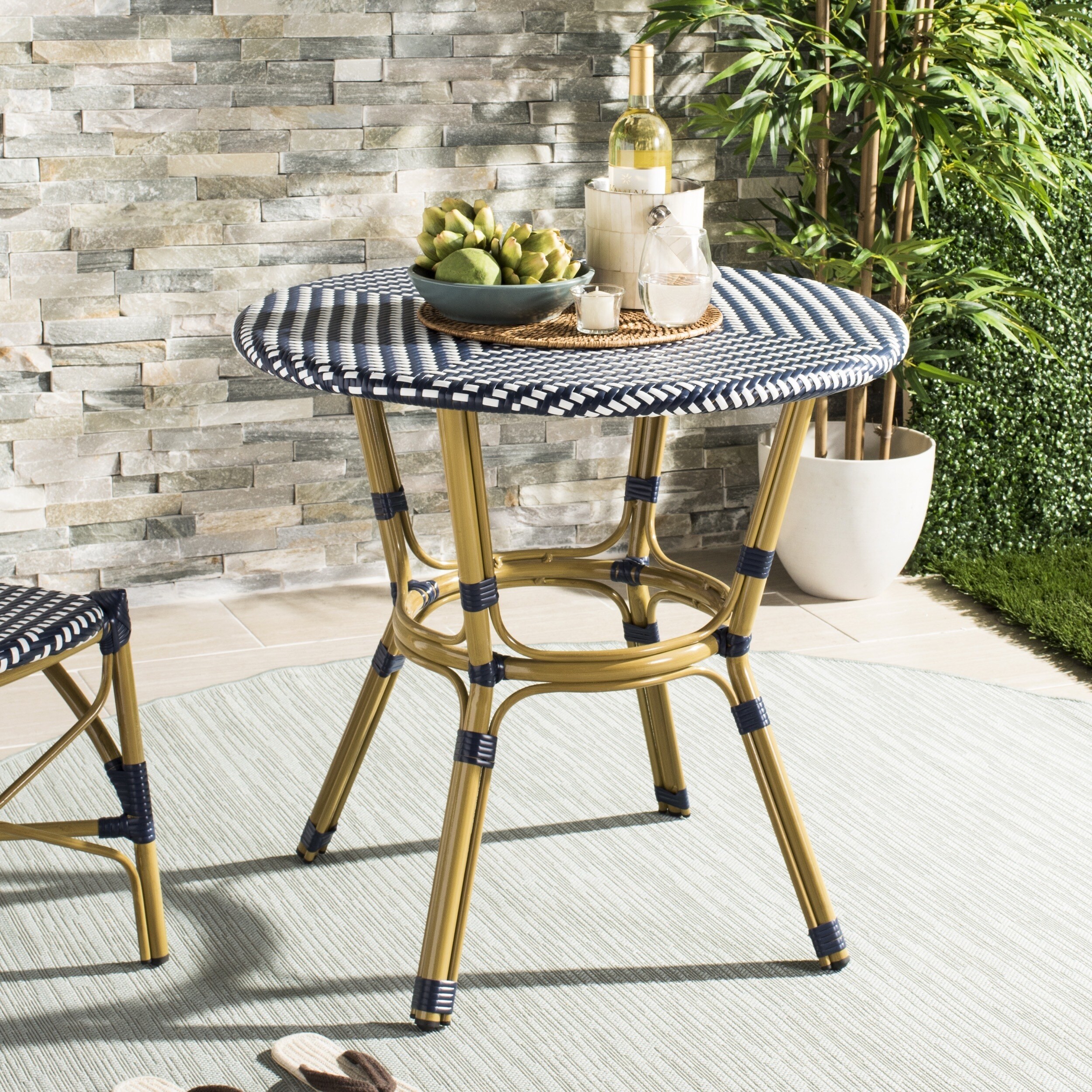 Shop Safavieh Outdoor Living Sidford Navy White Rattan Bistro Table