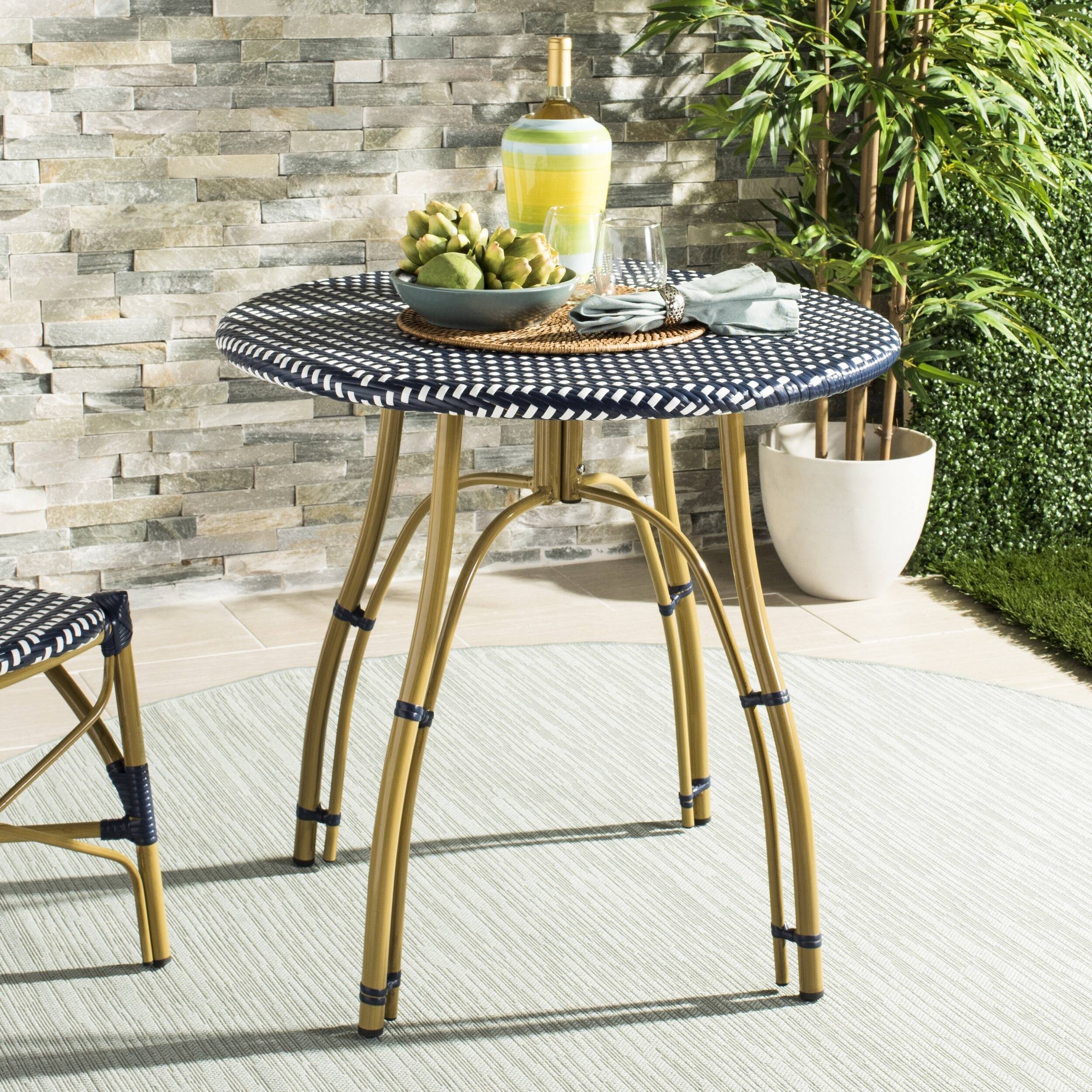 Safavieh Outdoor Living Kylie Navy White Rattan Bistro Table Safavieh Outdoor Living Kylie Navy White Rattan Bistro Table 31 5 X 30