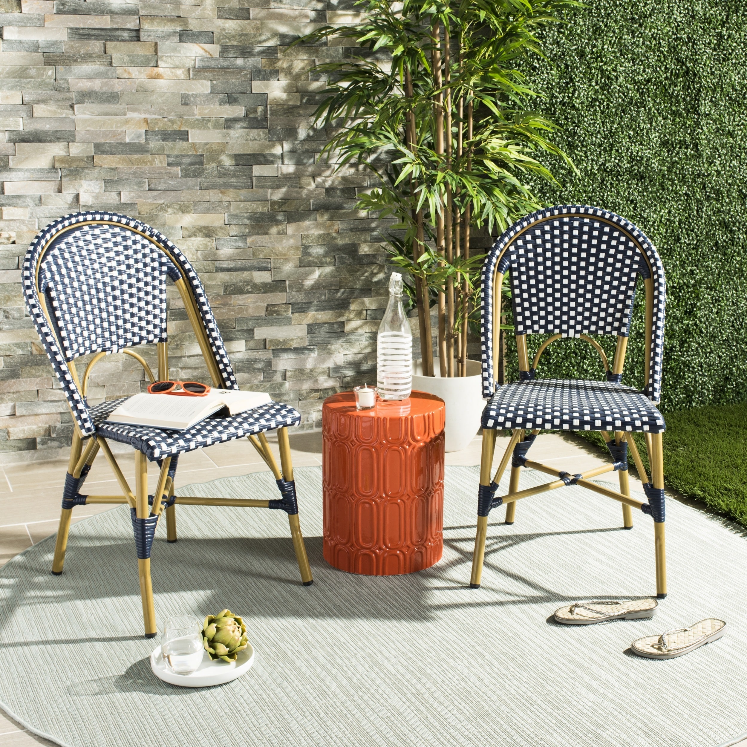 Shop Safavieh Salcha Indoor-Outdoor French Bistro Navy/ White ... Shop Safavieh Salcha Indoor-Outdoor French Bistro Navy/ White ...
