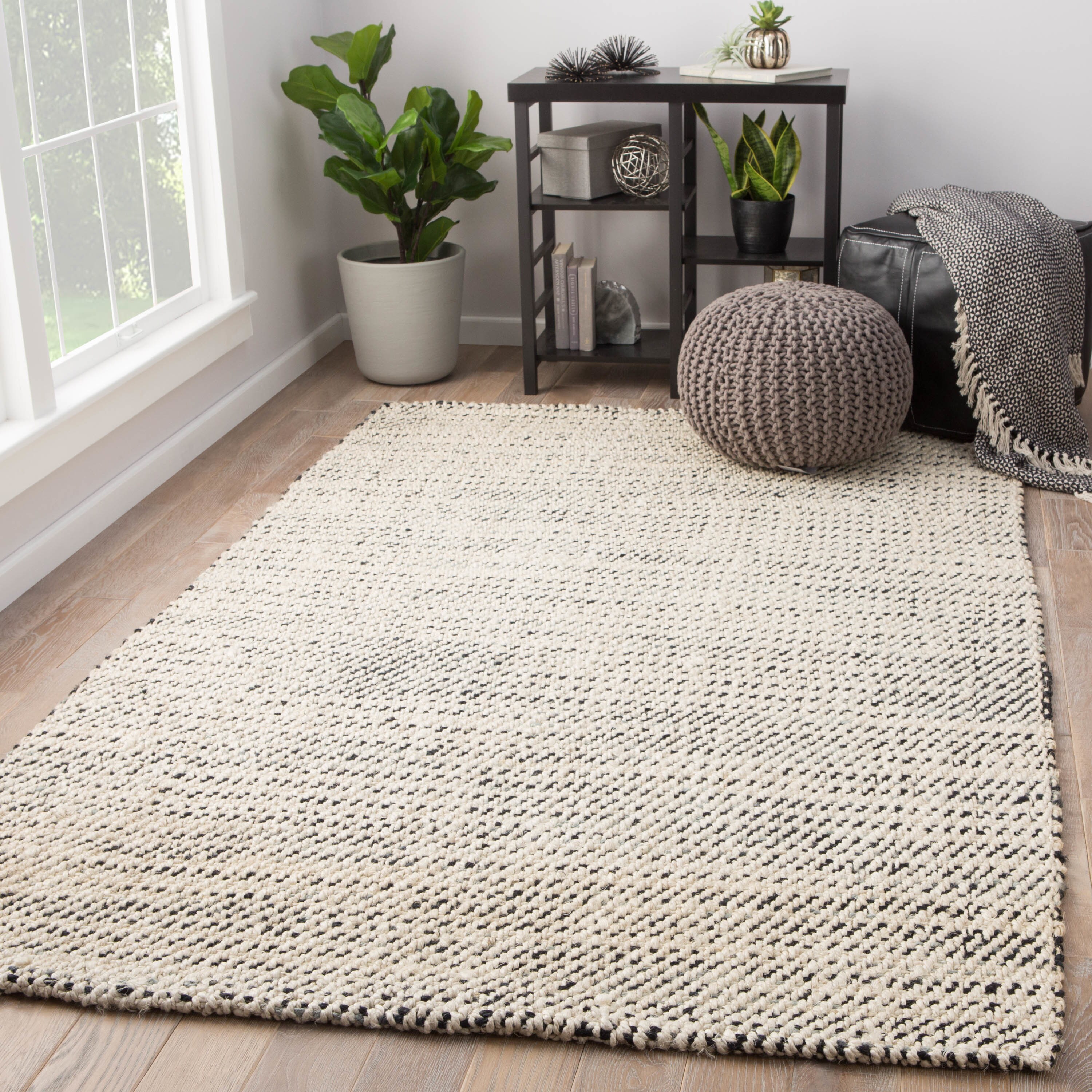 Shop Alcott Natural White Black Jute Hand Woven Area Rug 5 X 8