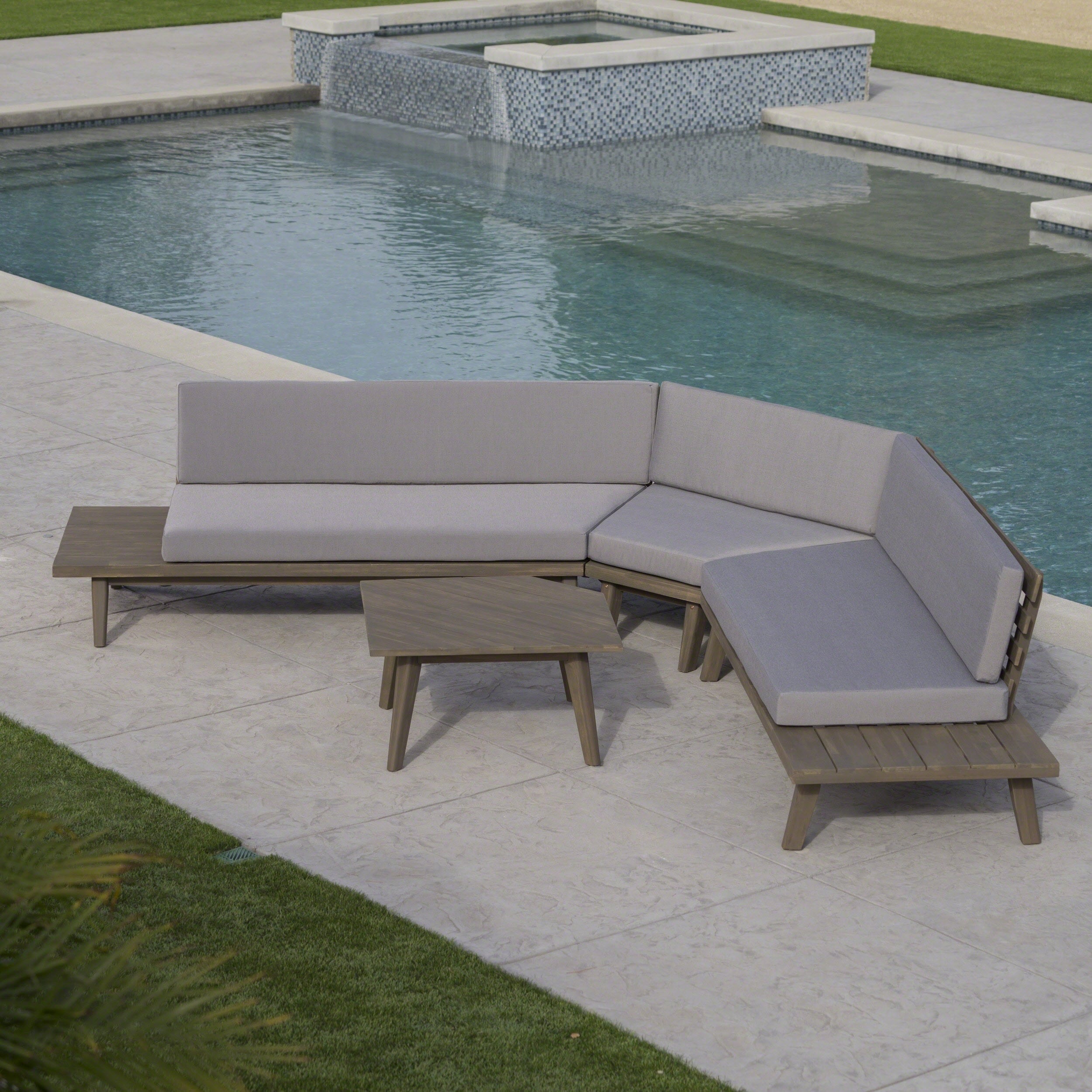 Hillcrest Outdoor 4 Piece V Shaped Wood Sectional Sofa Set With Hillcrest Outdoor 4 Piece V Shaped Wood Sectional Sofa Set With Cushion By Christopher Knight Home Ships To Canada Ca 18189179